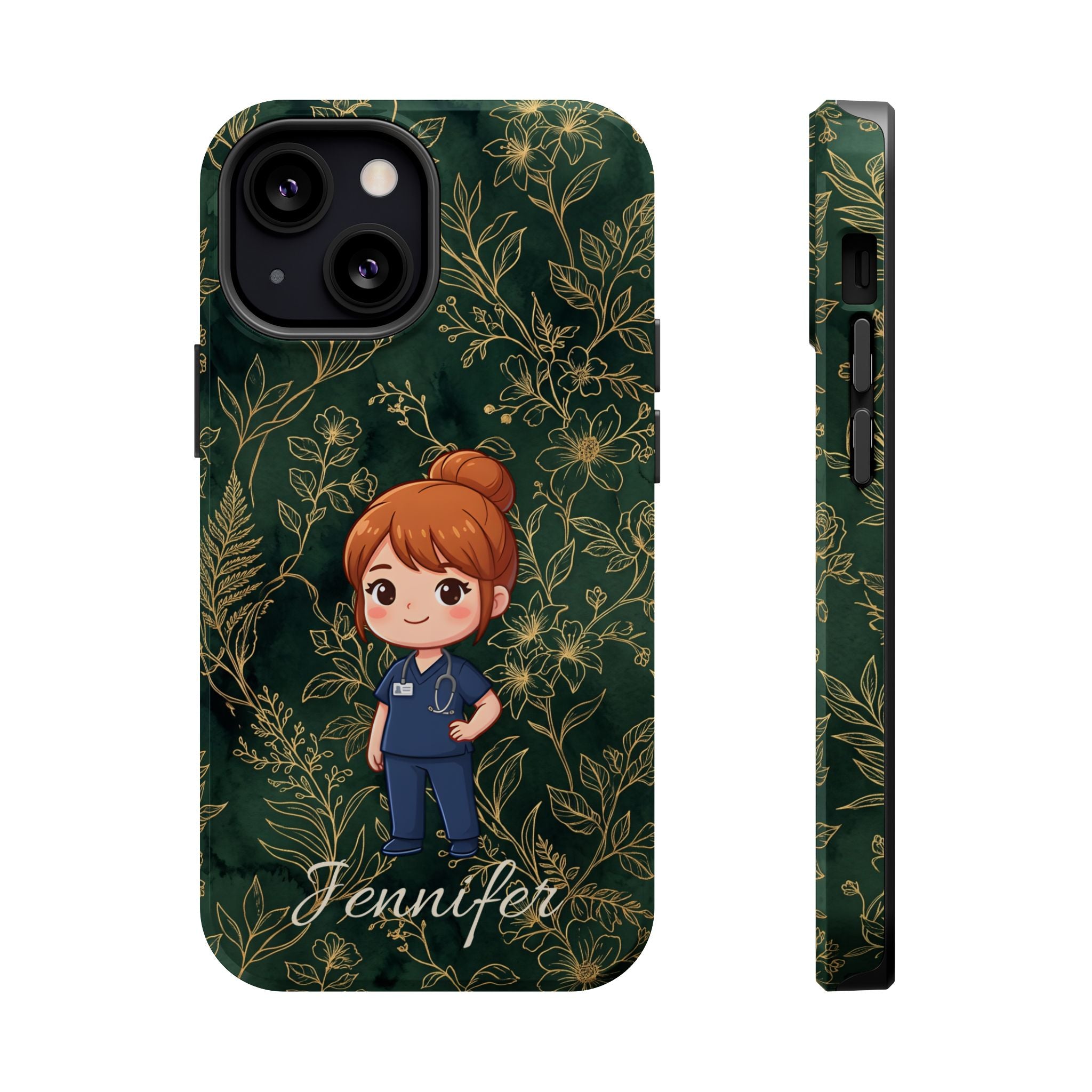 Personalized Nurse Botanical Phone Case — Impact-Resistant Wireless Charging Cover