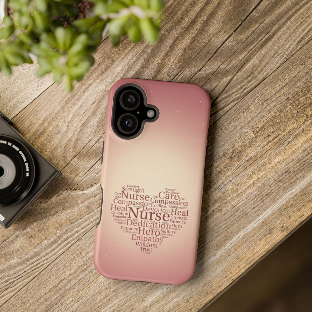 Nurse Heart Word Art Phone Case — Impact-Resistant Wireless Charging Cover