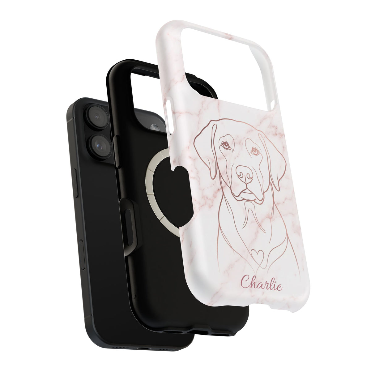 Personalized Rose Gold Marble Labrador Phone Case — Tough Magnetic Case with Wireless Charging