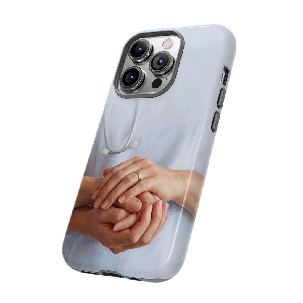 Nurse's Comforting Hands Phone Case | Caring Hands & Stethoscope Illustration | iPhone & Samsung