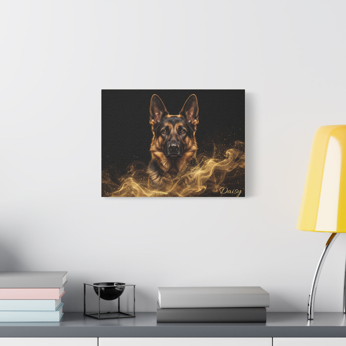 German Shepherd Personalized Canvas | Golden Smoke Wall Art