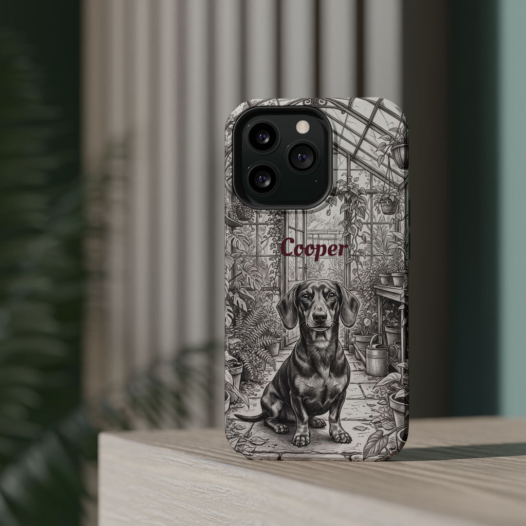 Personalized Dachshund Vintage Greenhouse Phone Case — Wireless Charging Cover