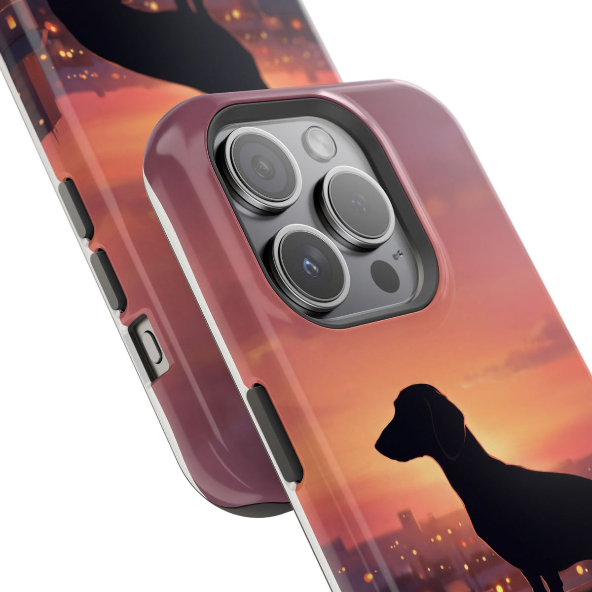 Personalized Dachshund Rooftop Sunset Phone Case — Wireless Charging Cover