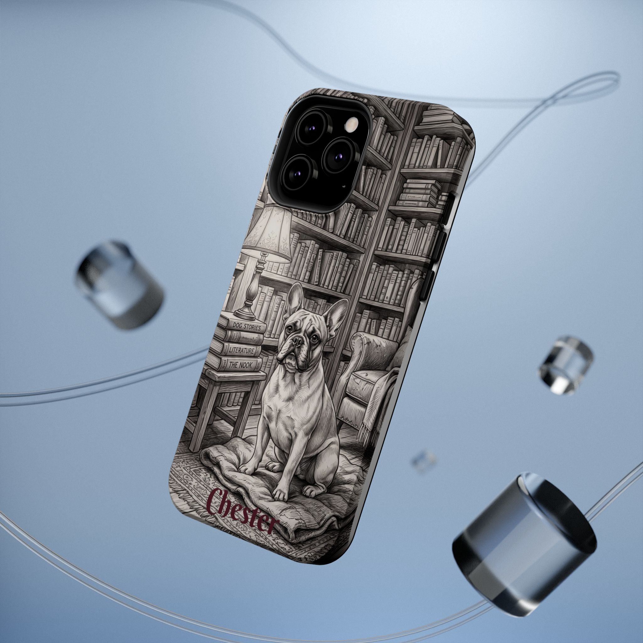 Personalized French Bulldog Library Study Phone Case — Wireless Charging Cover