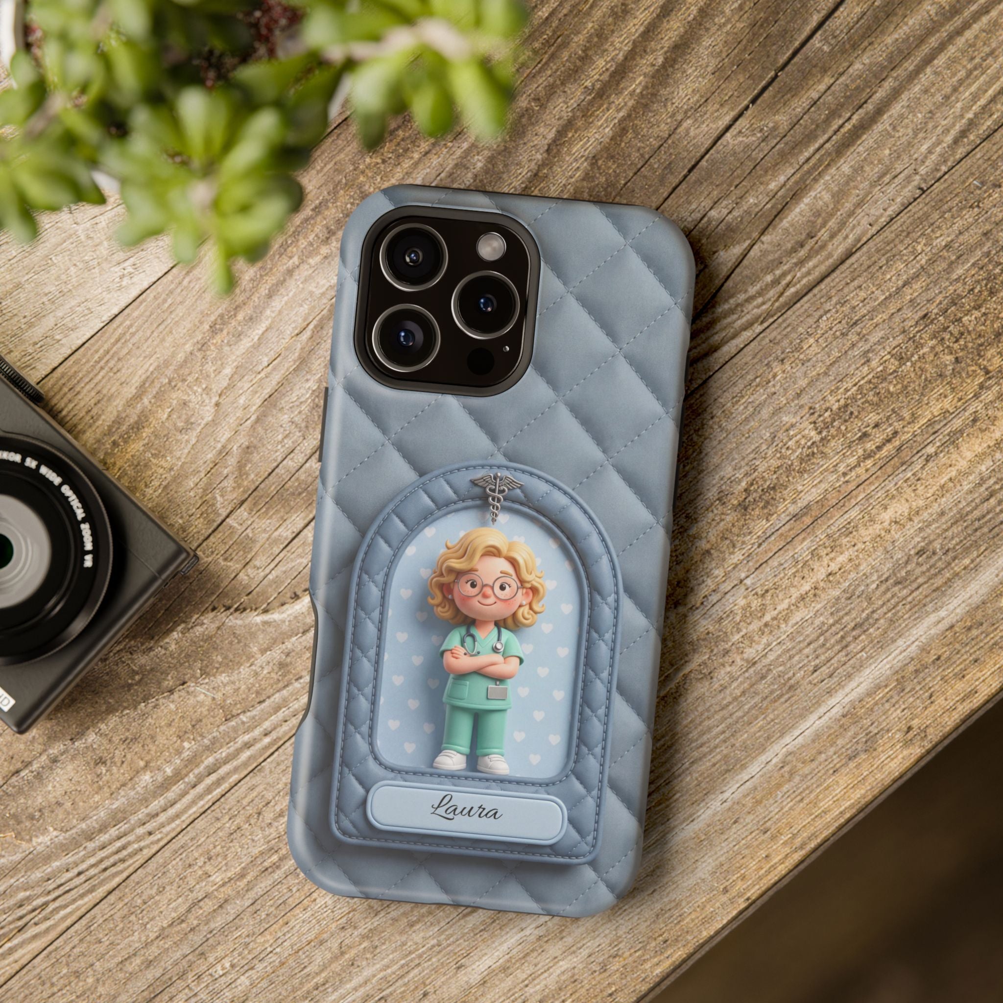 Personalized Quilted Nurse Phone Case — Wireless Charging Cover