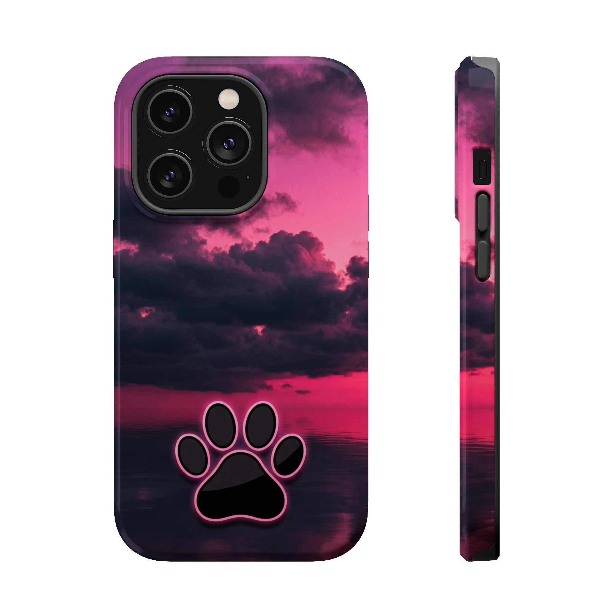 Pink Sky Paw Print Phone Case — Impact-Resistant Wireless Charging Cover
