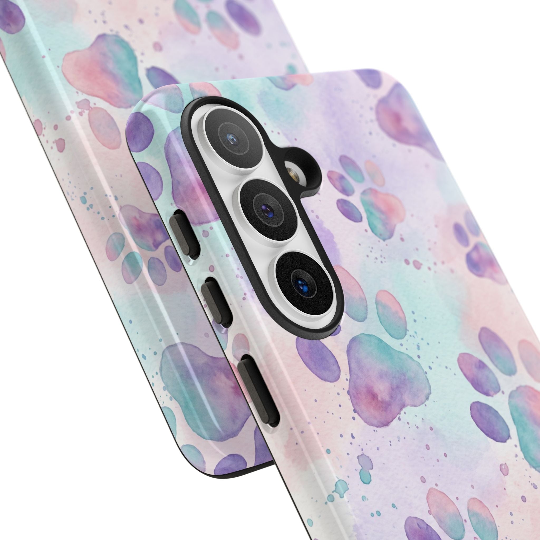 Watercolor Paw Print Phone Case | Pastel Purple, Teal & Pink Artistic Pattern | Samsung & iPhone