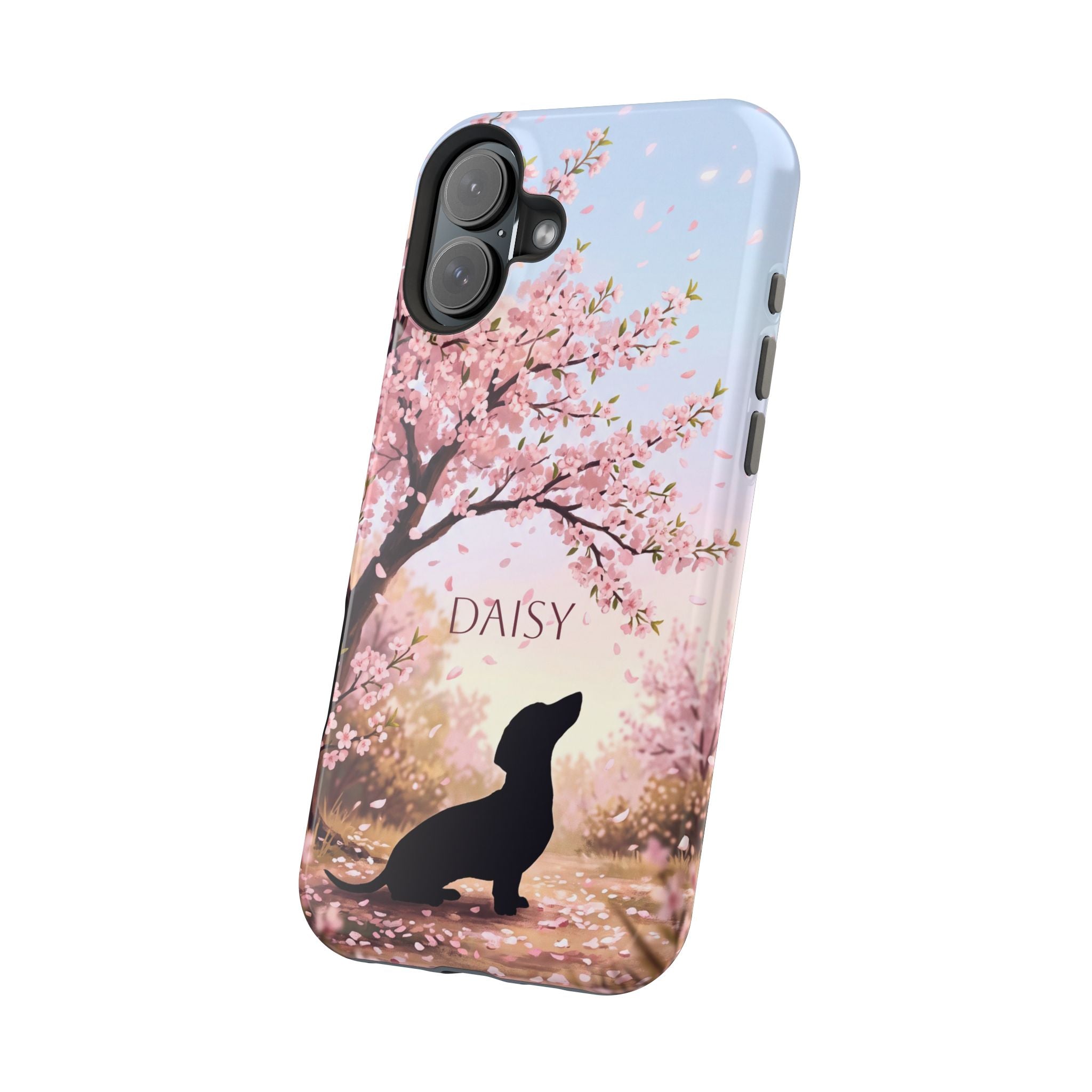 Personalized Dachshund Cherry Blossom Phone Case — Wireless Charging Cover