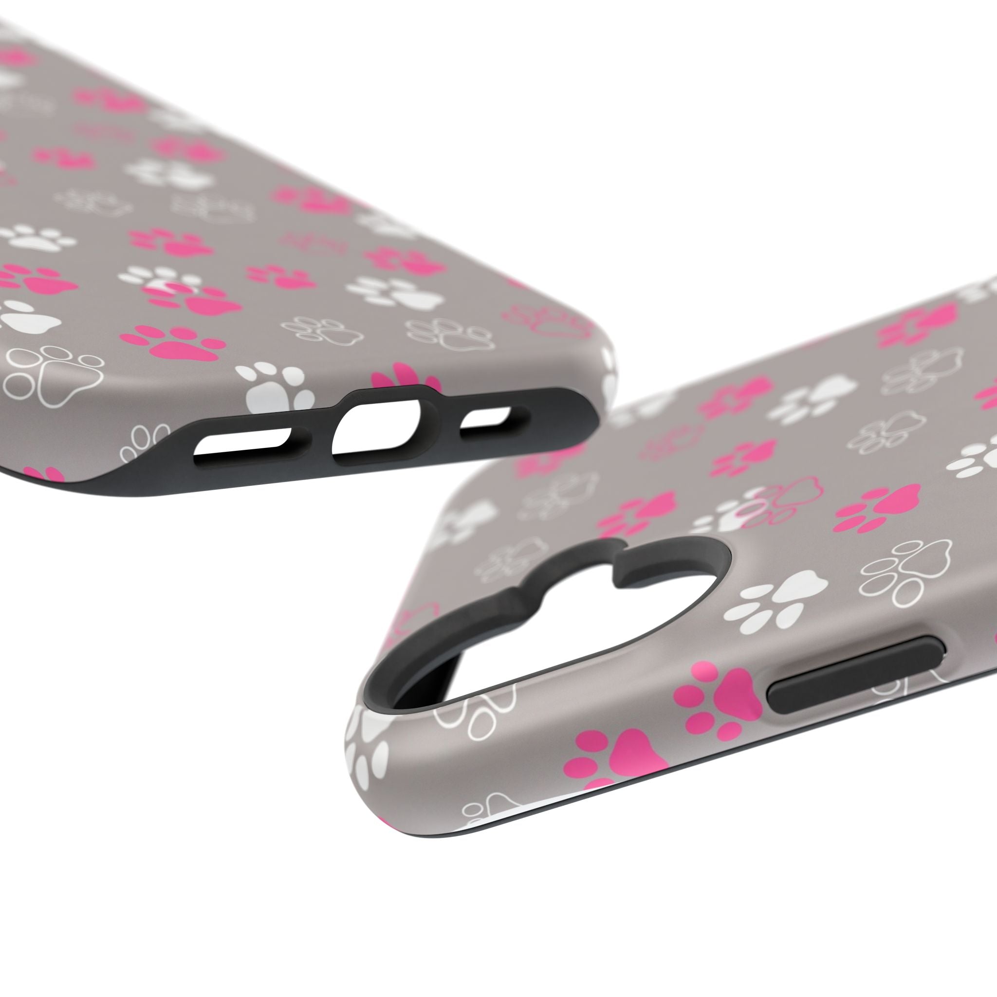 Pink & White Paw Print Phone Case — Impact-Resistant Wireless Charging Cover