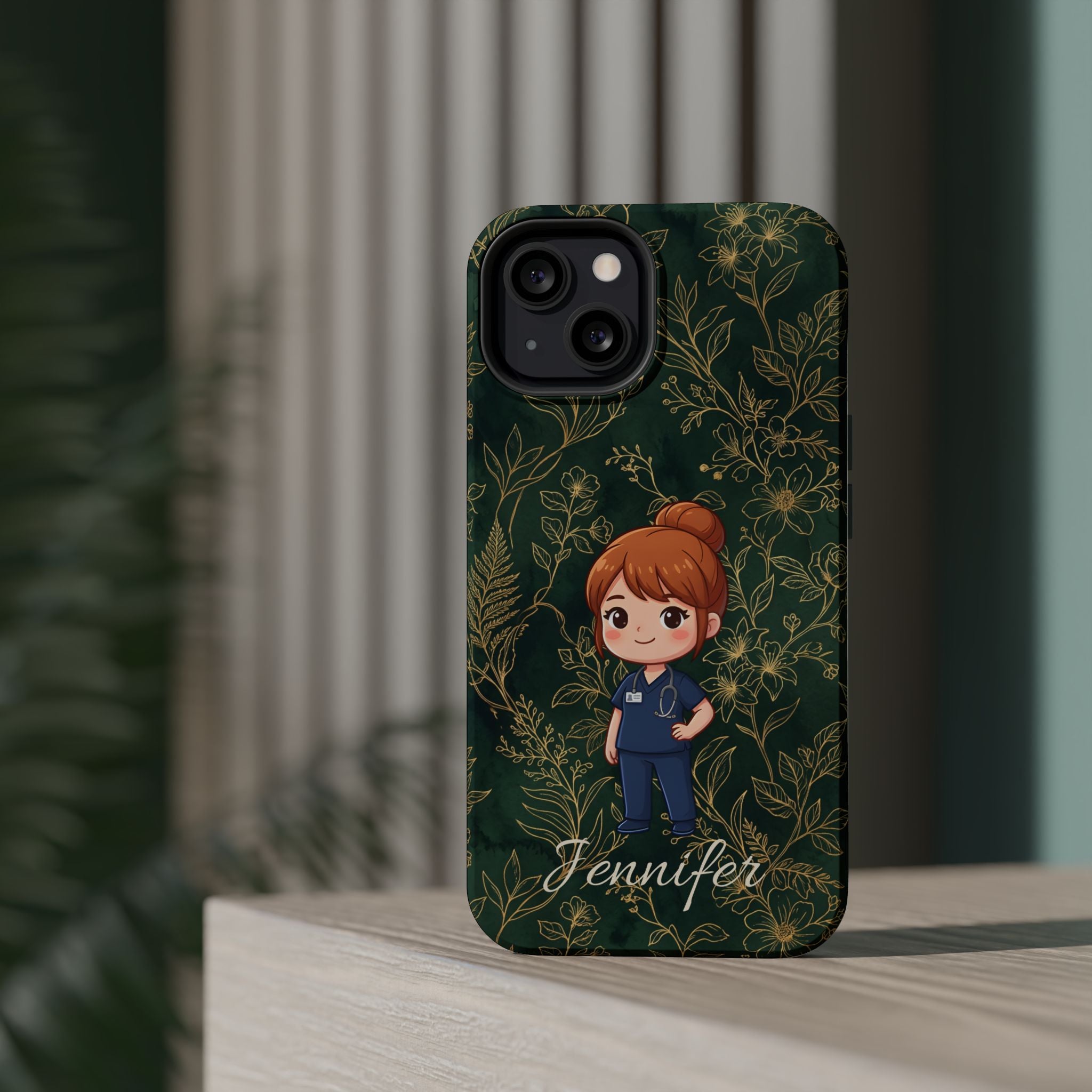Personalized Nurse Botanical Phone Case — Impact-Resistant Wireless Charging Cover