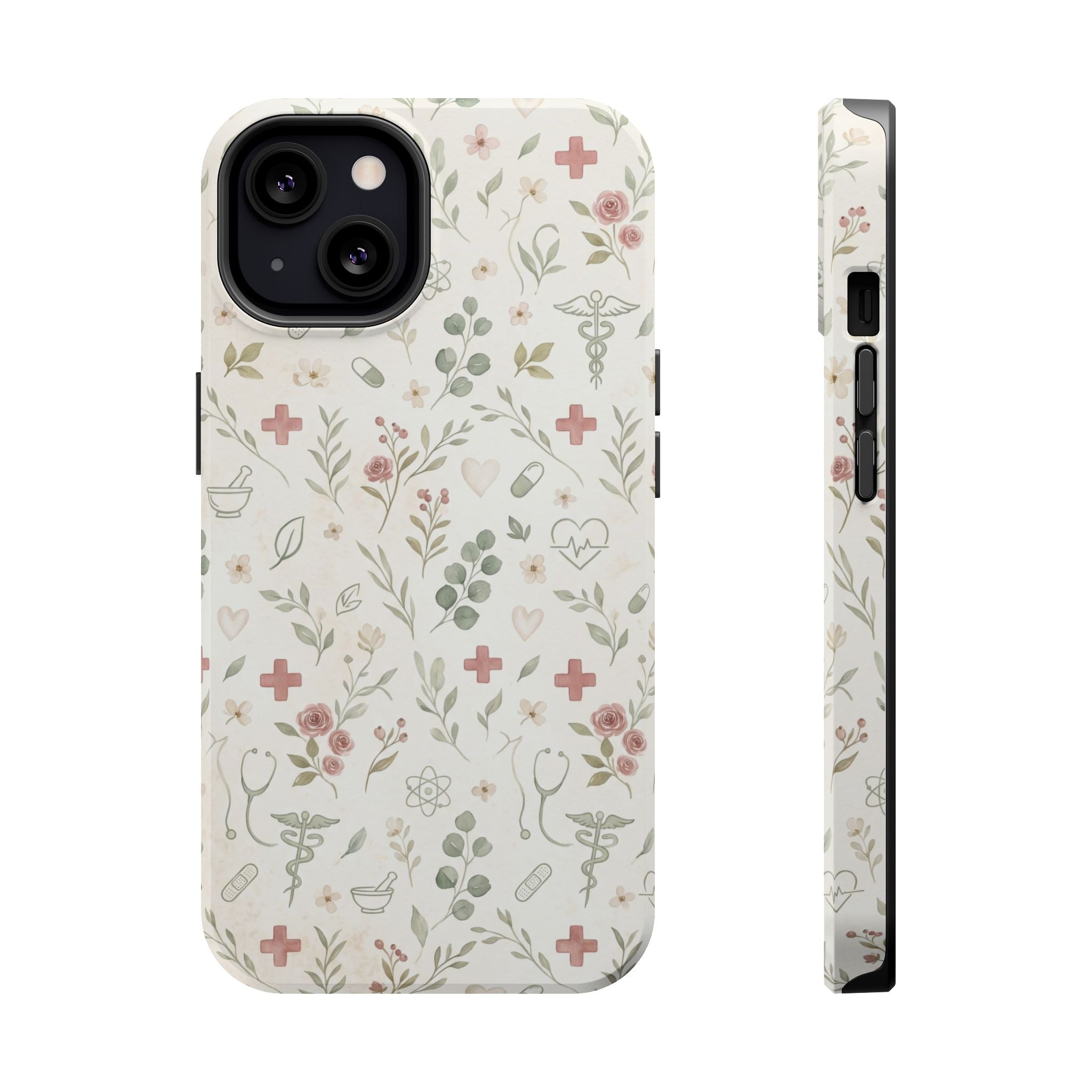 Floral Nurse Phone Case — Impact-Resistant Wireless Charging Cover