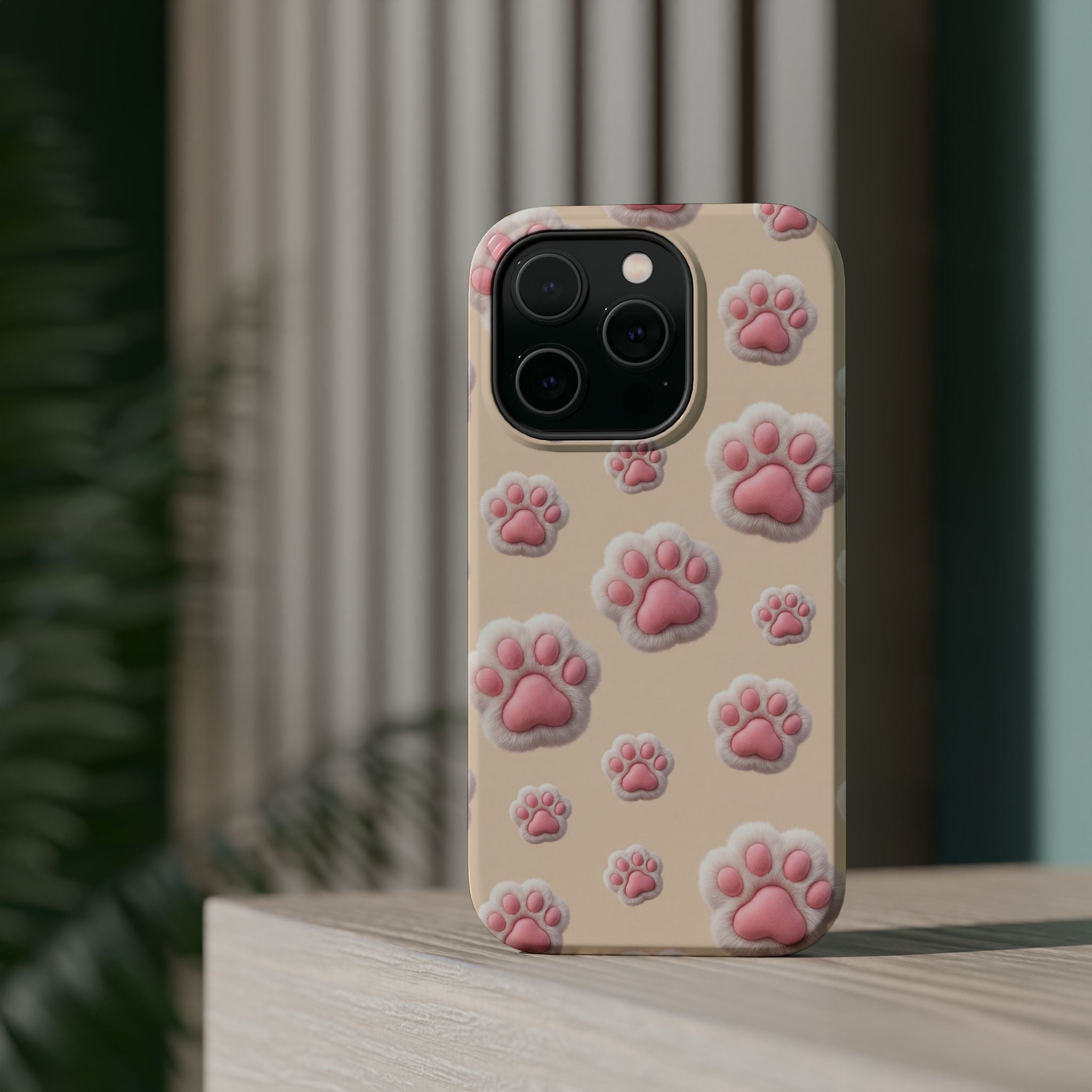 Pink Paw Print Phone Case — Impact-Resistant Wireless Charging Cover