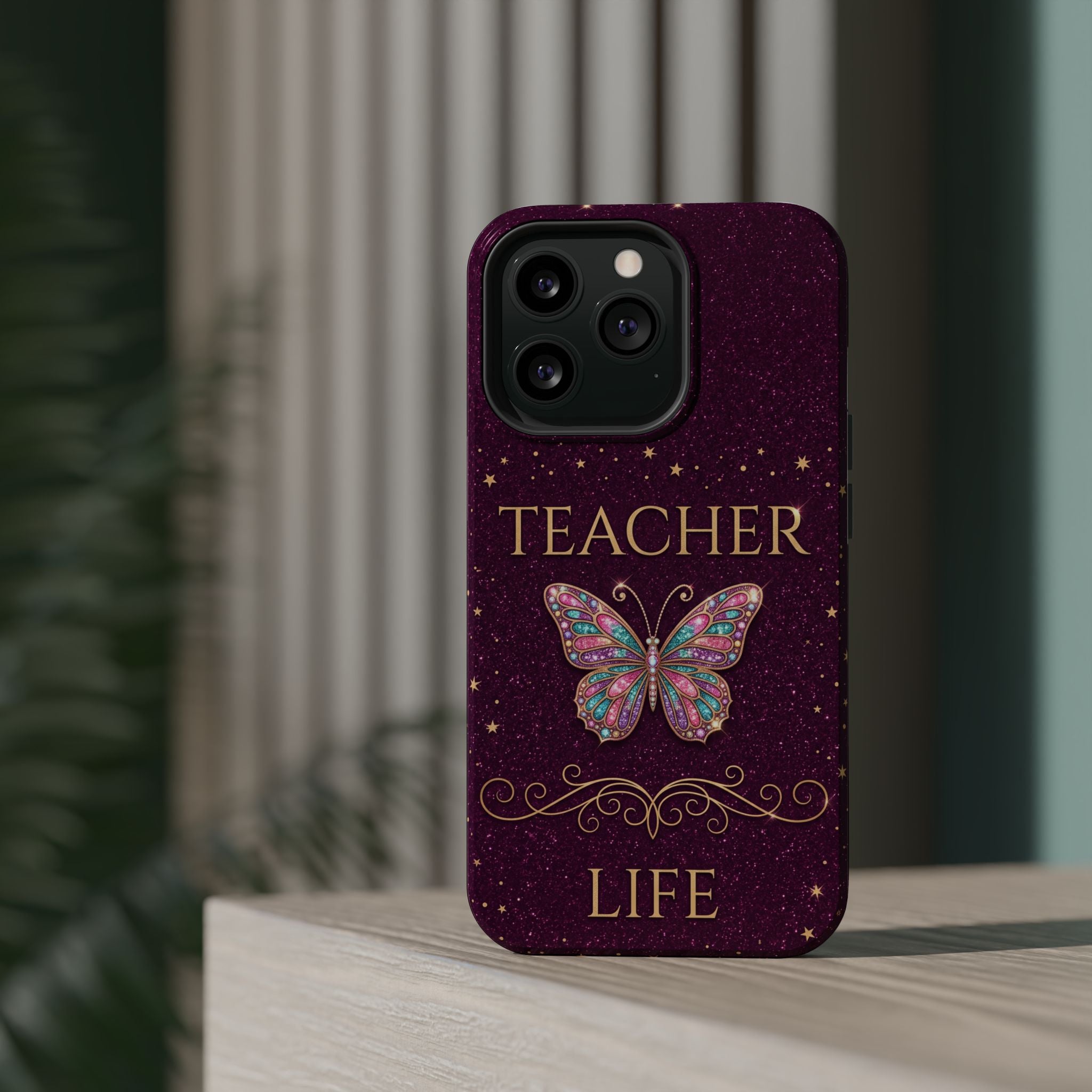 Teacher Life Glitter Butterfly Phone Case — Wireless Charging Cover