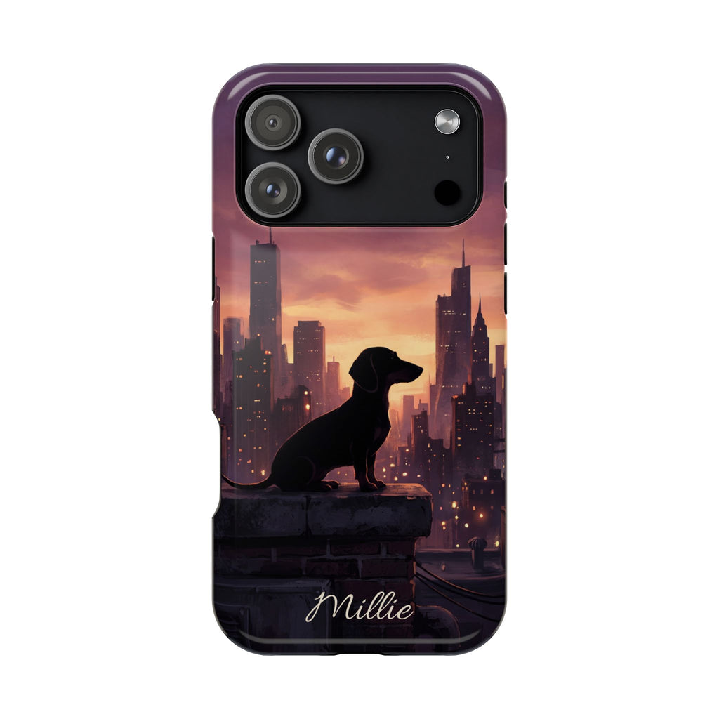 Personalized Dachshund City Skyline Phone Case — Wireless Charging Cover