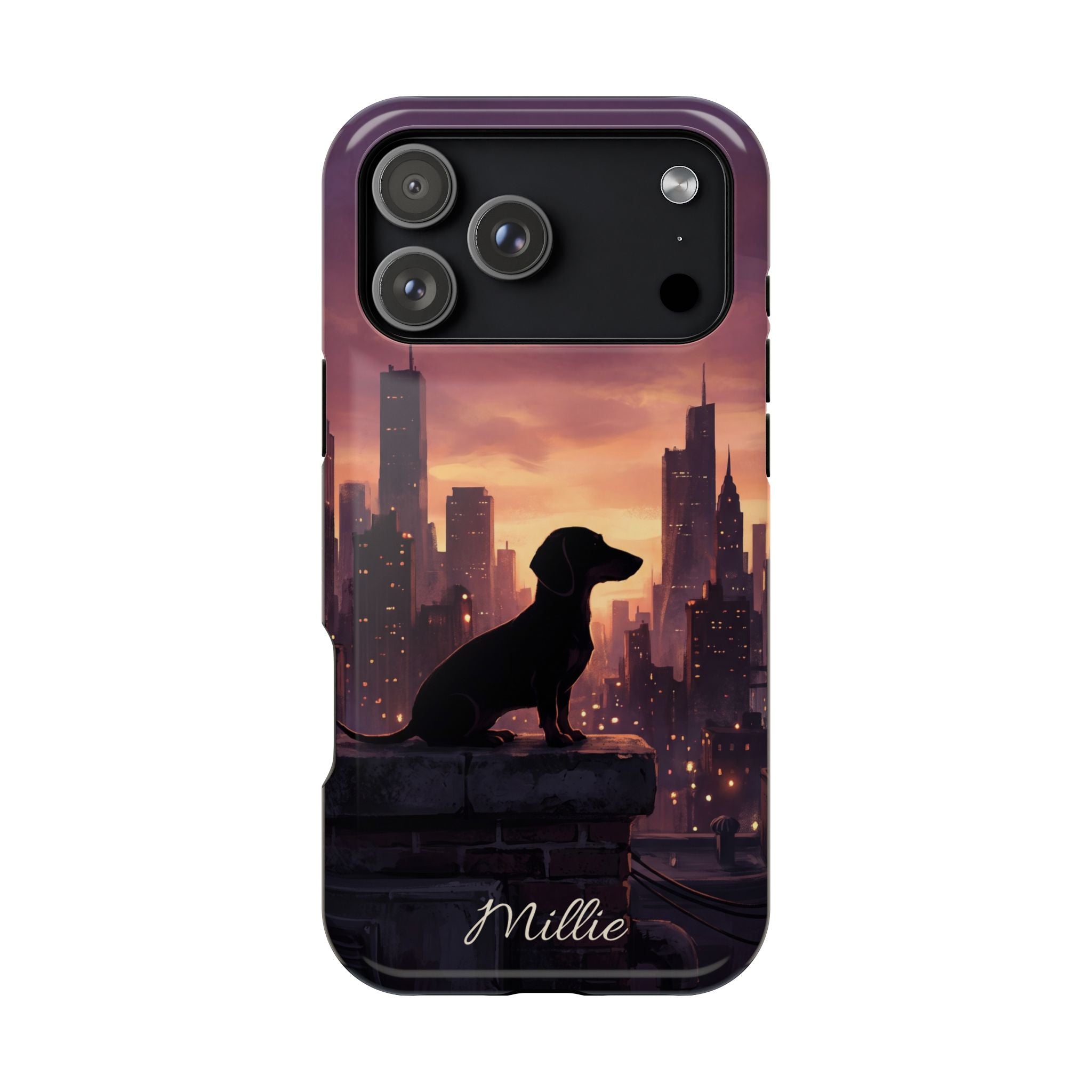 Personalized Dachshund City Skyline Phone Case — Wireless Charging Cover