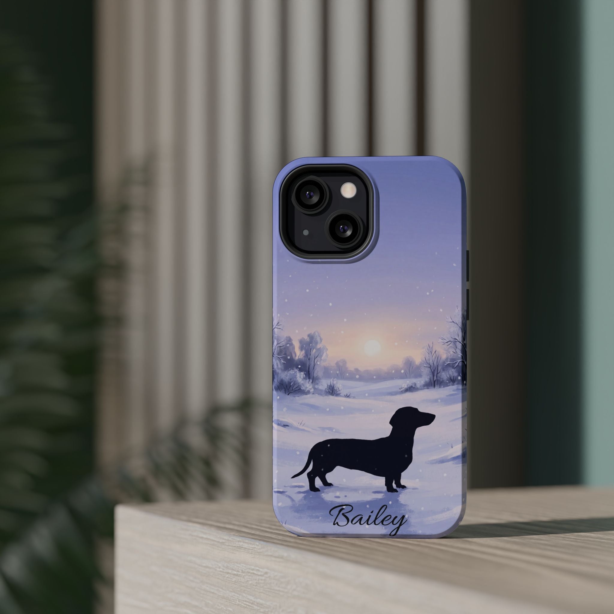 Personalized Dachshund Winter Snow Phone Case — Wireless Charging Cover