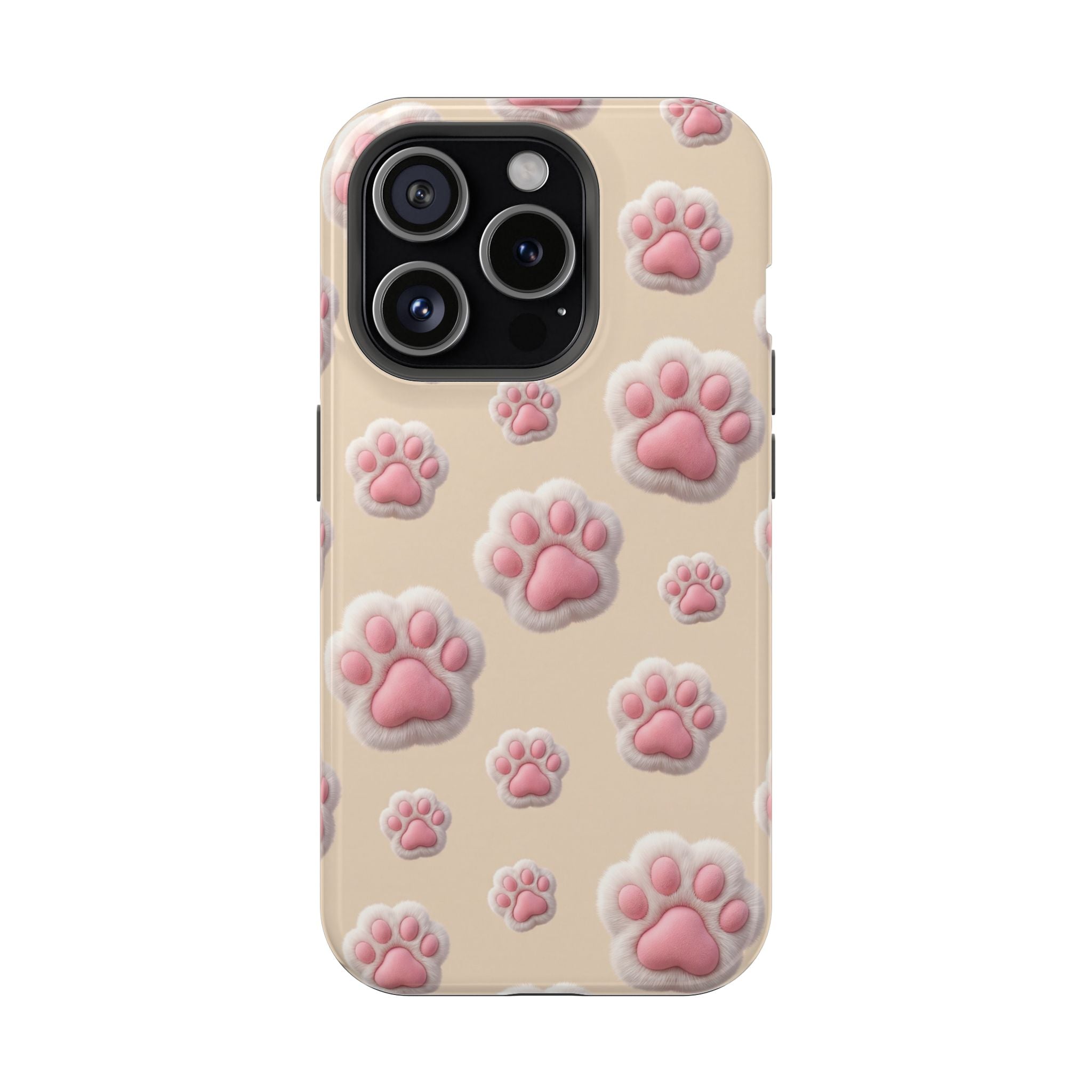 Pink Paw Print Phone Case — Impact-Resistant Wireless Charging Cover