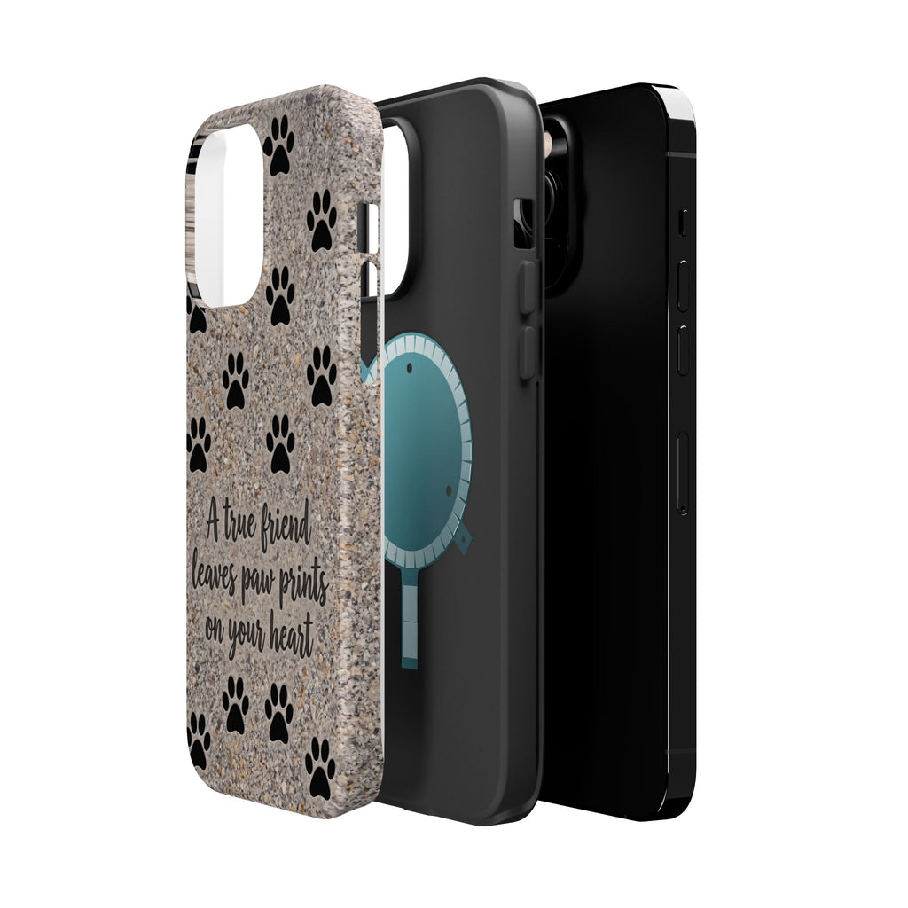 "A True Friend Leaves Paw Prints On Your Heart" Phone Case | Sentimental Stone-Texture Dog Paw Print Case | iPhone & Samsung