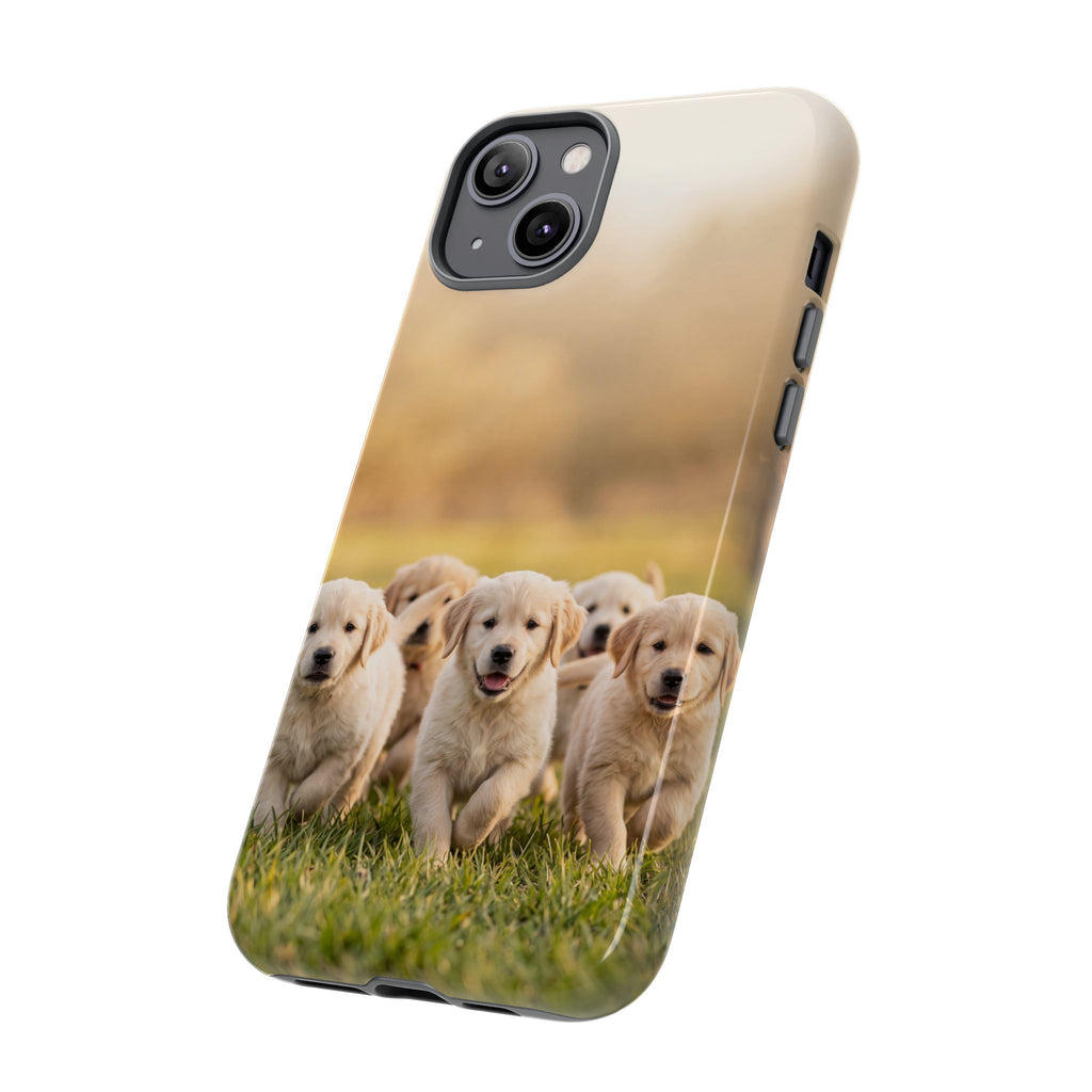 Golden Retriever Puppies Phone Case | Playful Puppy Pack Running in Grass | iPhone & Samsung