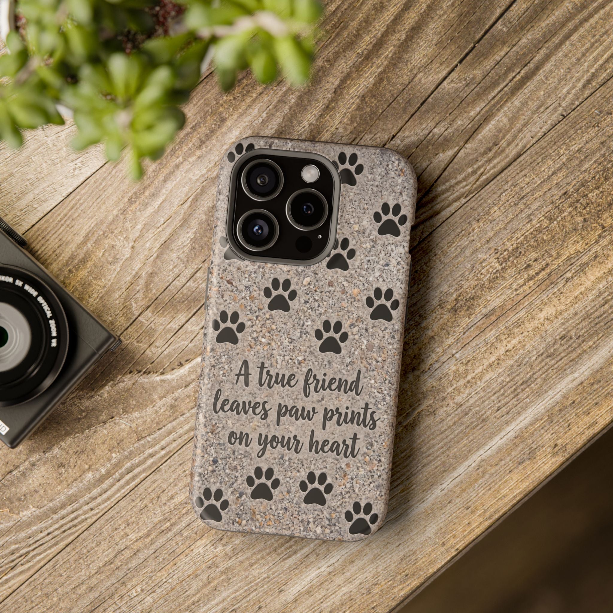 "A True Friend Leaves Paw Prints On Your Heart" Phone Case | Sentimental Stone-Texture Dog Paw Print Case | iPhone & Samsung