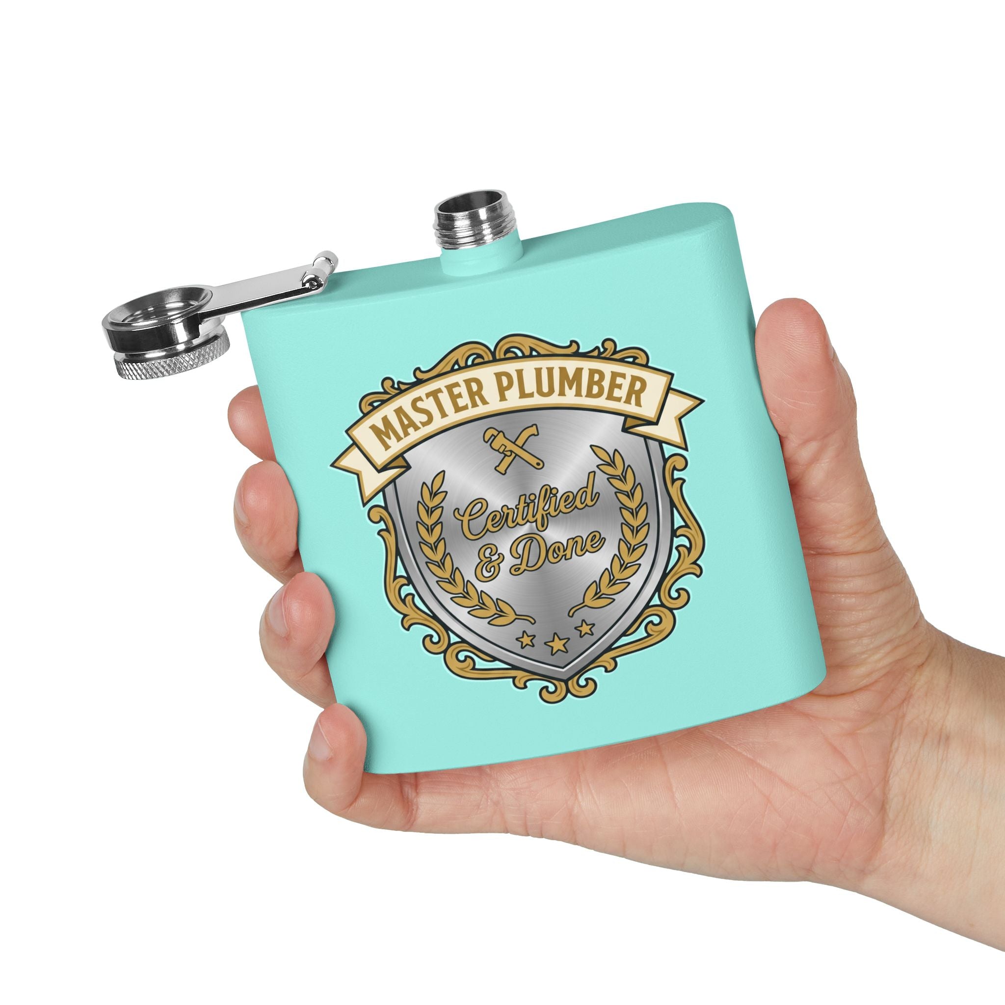 Flask — "Master Plumber" 6oz Stainless Steel Hip Flask