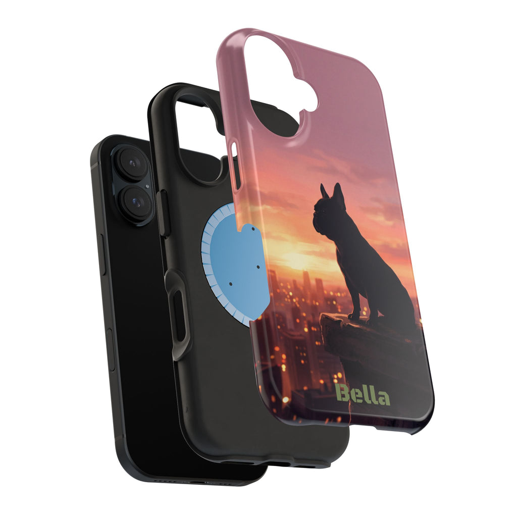 Personalized French Bulldog City Skyline Sunset Phone Case — Wireless Charging Cover