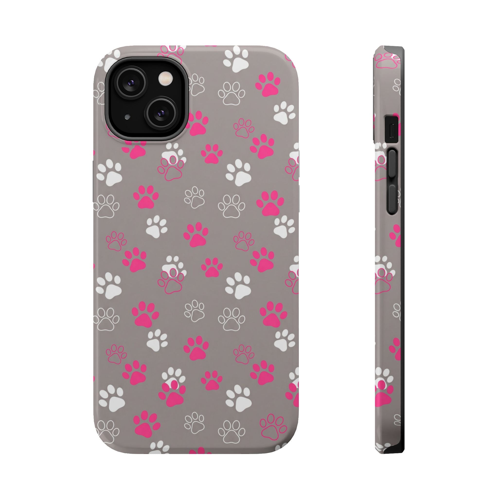 Pink & White Paw Print Phone Case — Impact-Resistant Wireless Charging Cover