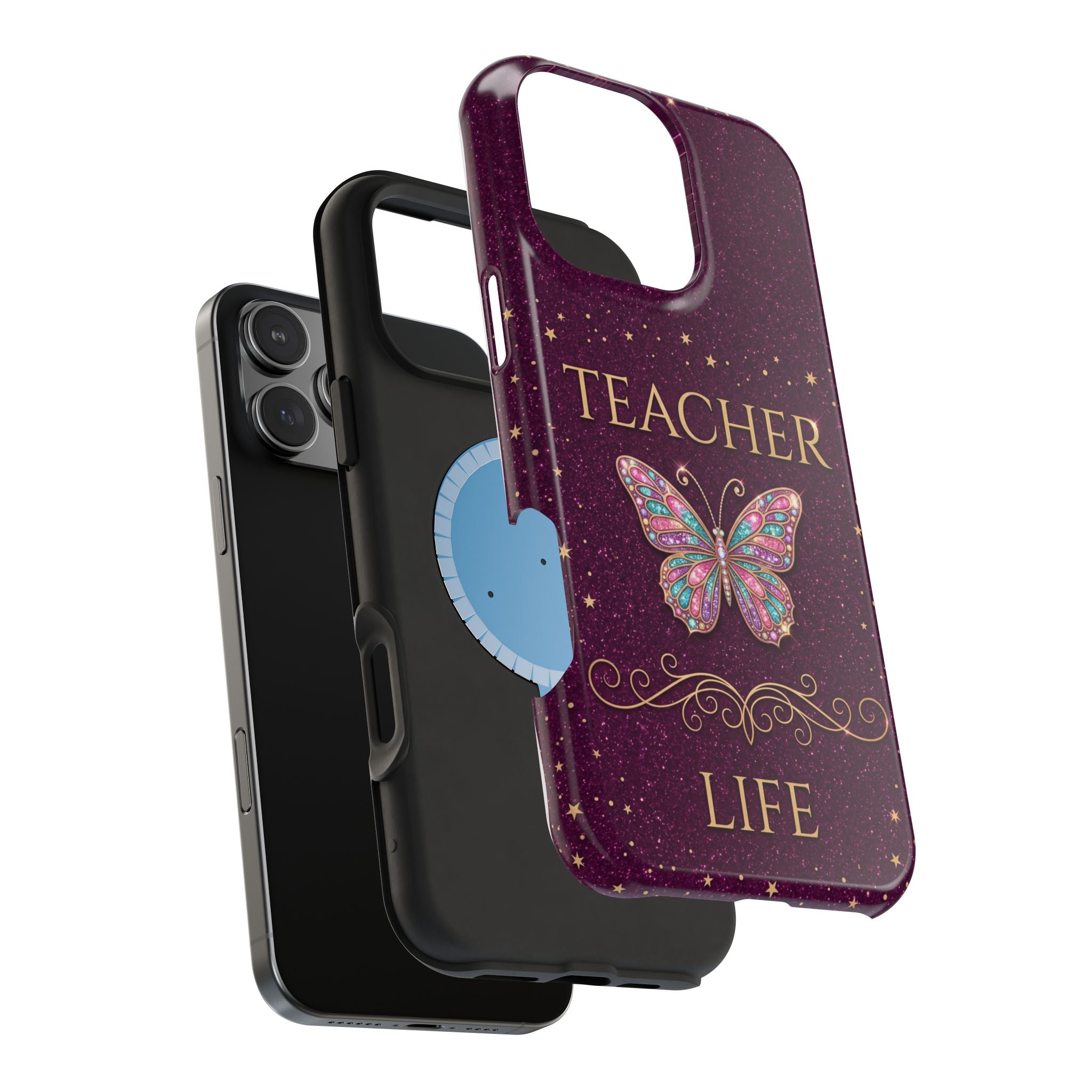 Teacher Life Glitter Butterfly Phone Case — Wireless Charging Cover