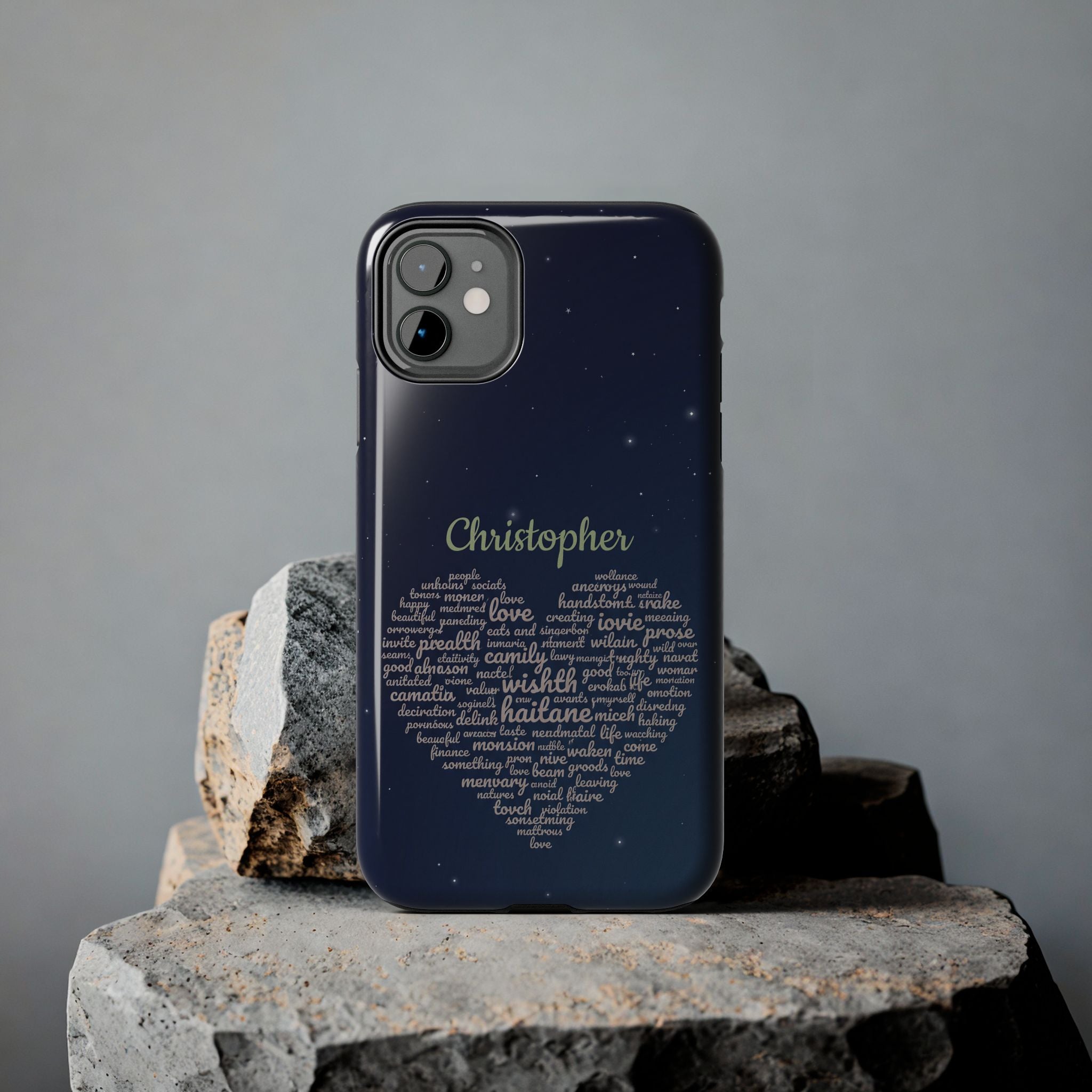 Personalized Teacher Heart Word Cloud Phone Case — Custom Name Starry Design