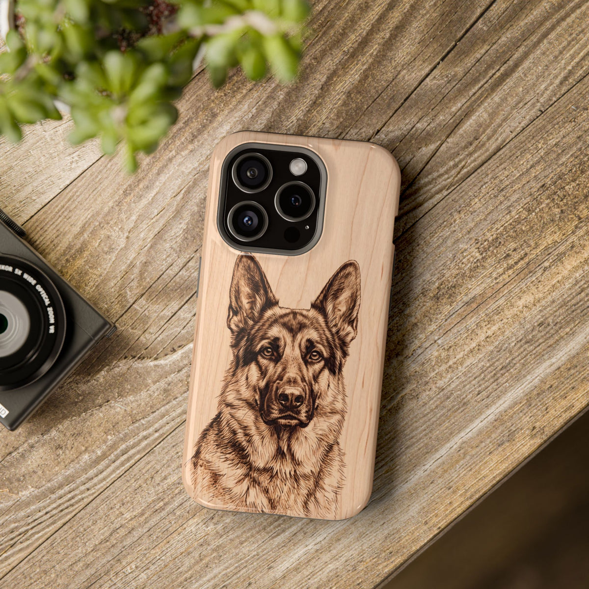 German Shepherd Phone Case | Pyrography Art — Tough Magnetic Case with Wireless Charging