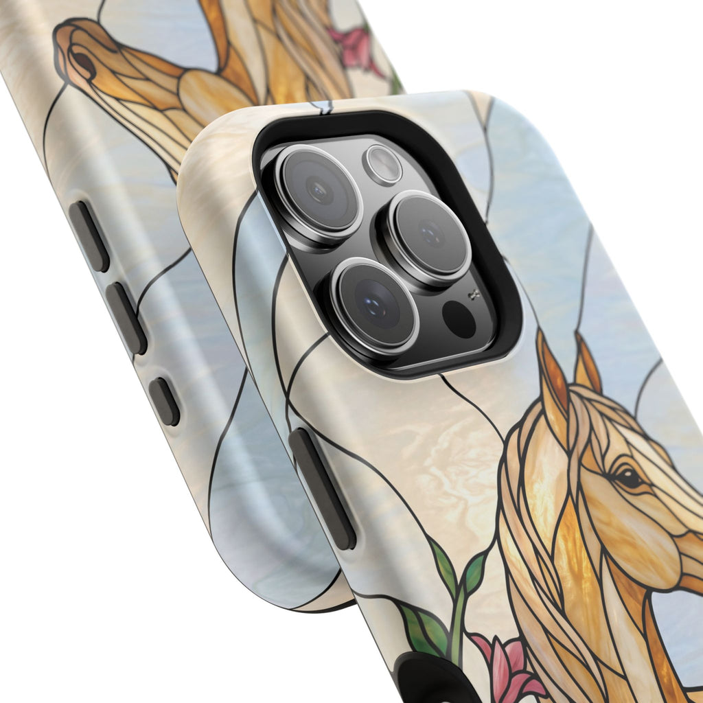 Floral Stained Glass Horse Phone Case — Tough Magnetic Case with Wireless Charging
