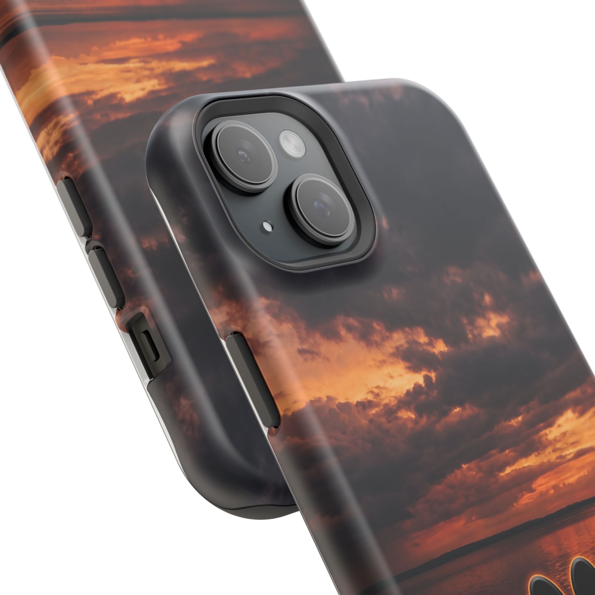 Sunset Paw Print Phone Case — Impact-Resistant Wireless Charging Cover