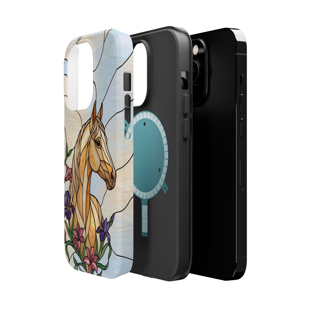 Floral Stained Glass Horse Phone Case — Tough Magnetic Case with Wireless Charging