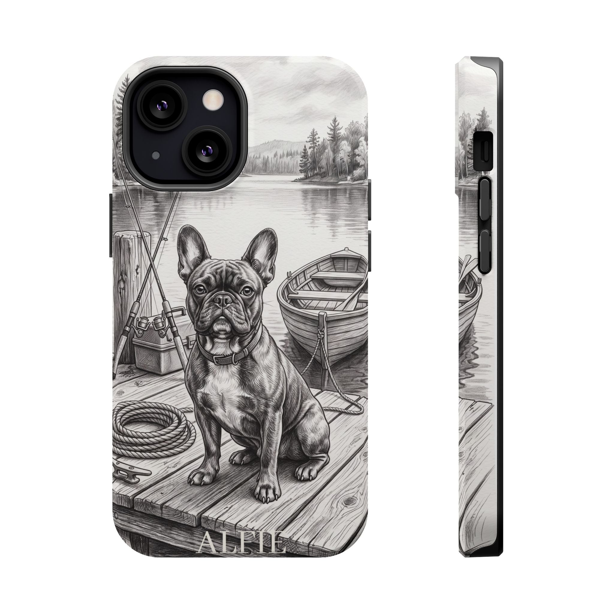 Personalized French Bulldog Lakeside Dock Phone Case — Wireless Charging Cover