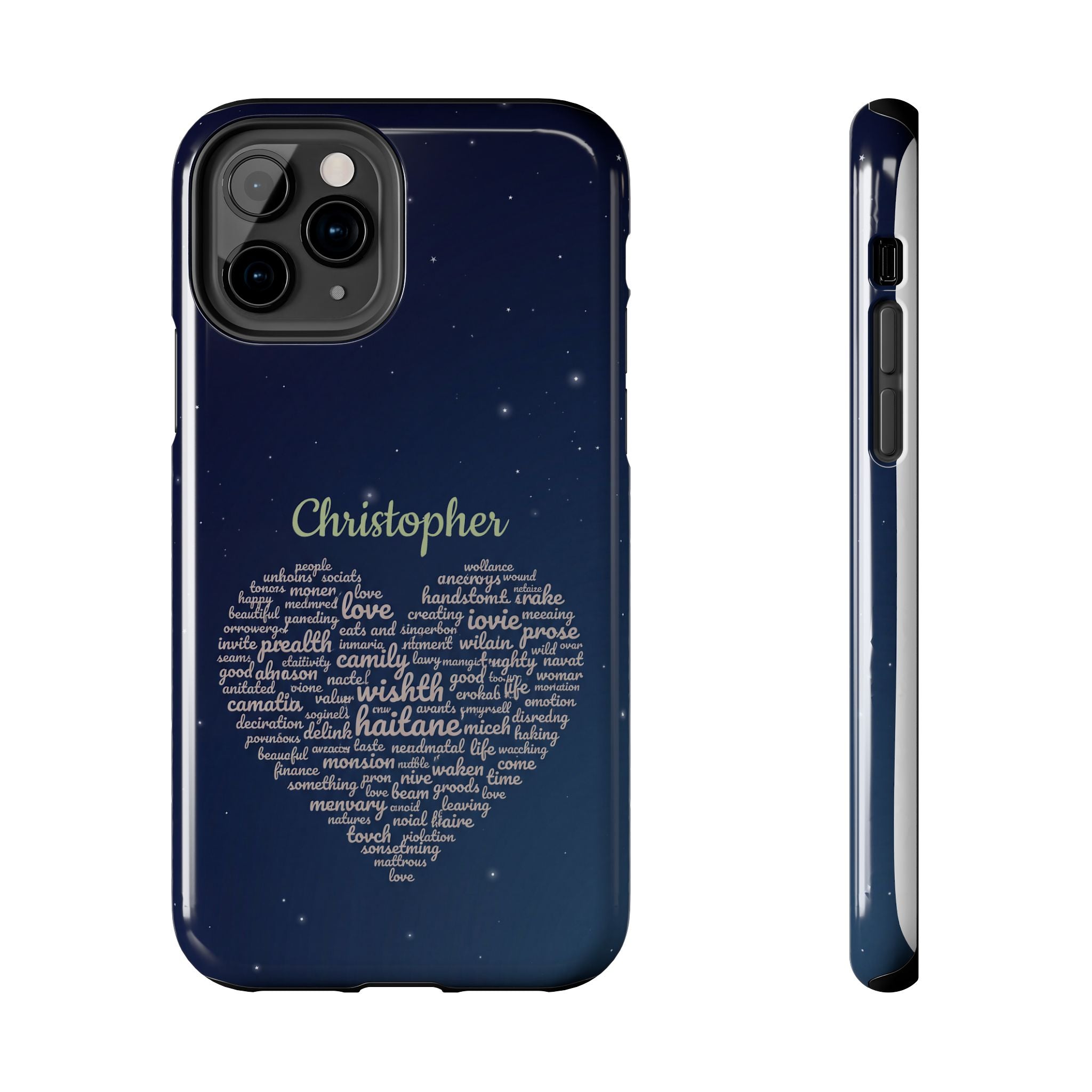 Personalized Teacher Heart Word Cloud Phone Case — Custom Name Starry Design