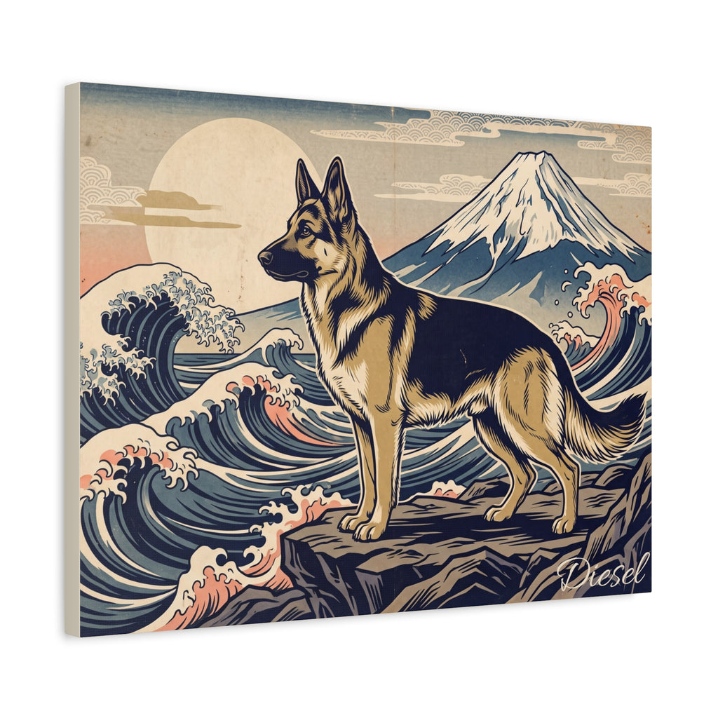 German Shepherd Personalized Canvas | Japanese Great Wave Ukiyo-e Wall Art