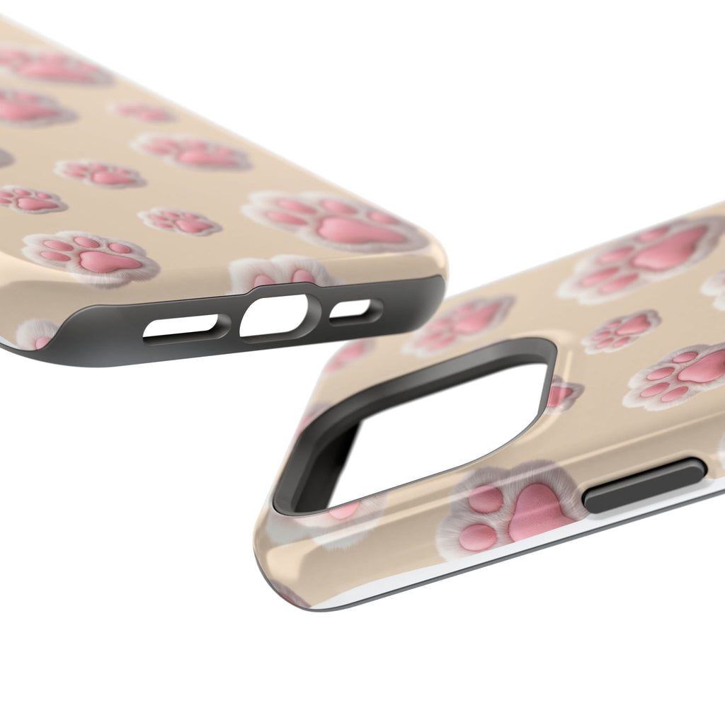 Pink Paw Print Phone Case — Impact-Resistant Wireless Charging Cover
