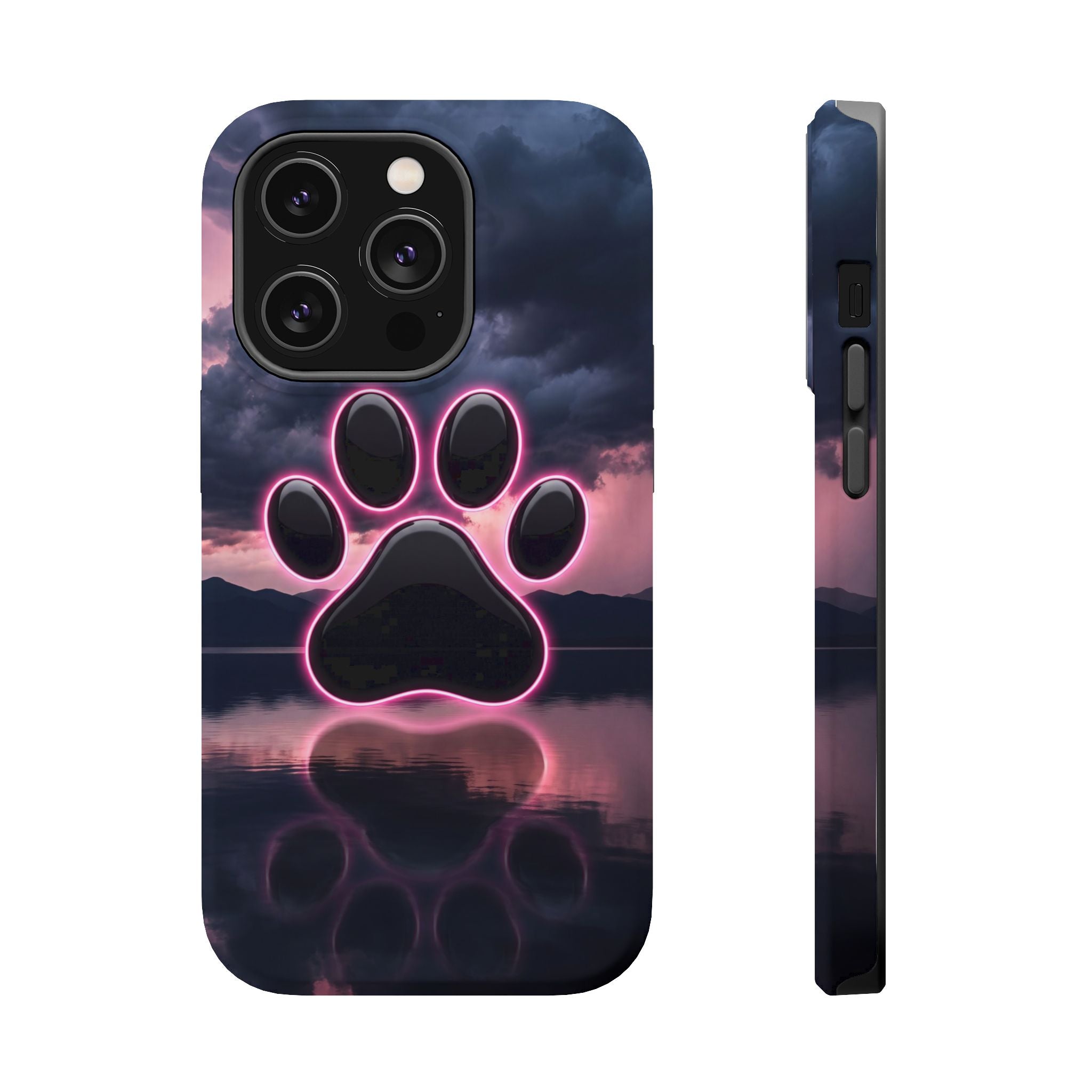 Neon Paw Print Phone Case — Impact-Resistant Wireless Charging Cover
