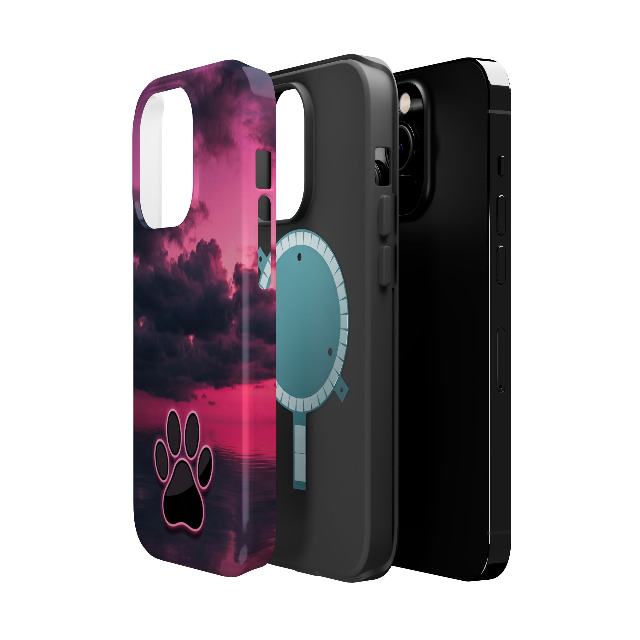 Pink Sky Paw Print Phone Case — Impact-Resistant Wireless Charging Cover