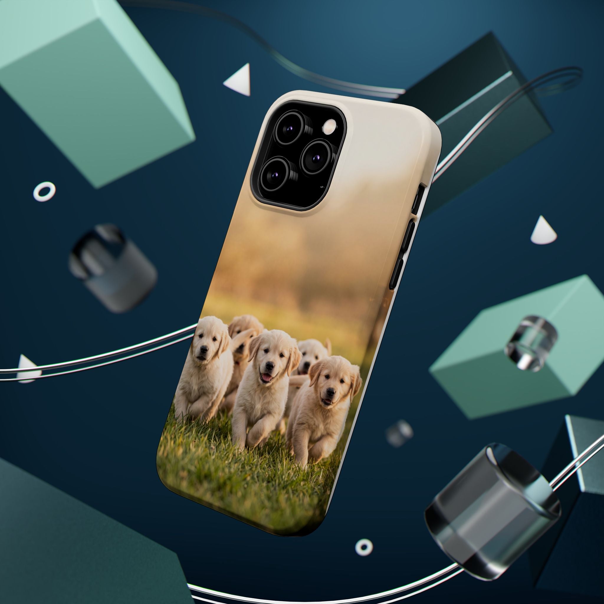 Golden Retriever Puppies Phone Case — Impact-Resistant Wireless Charging Cover