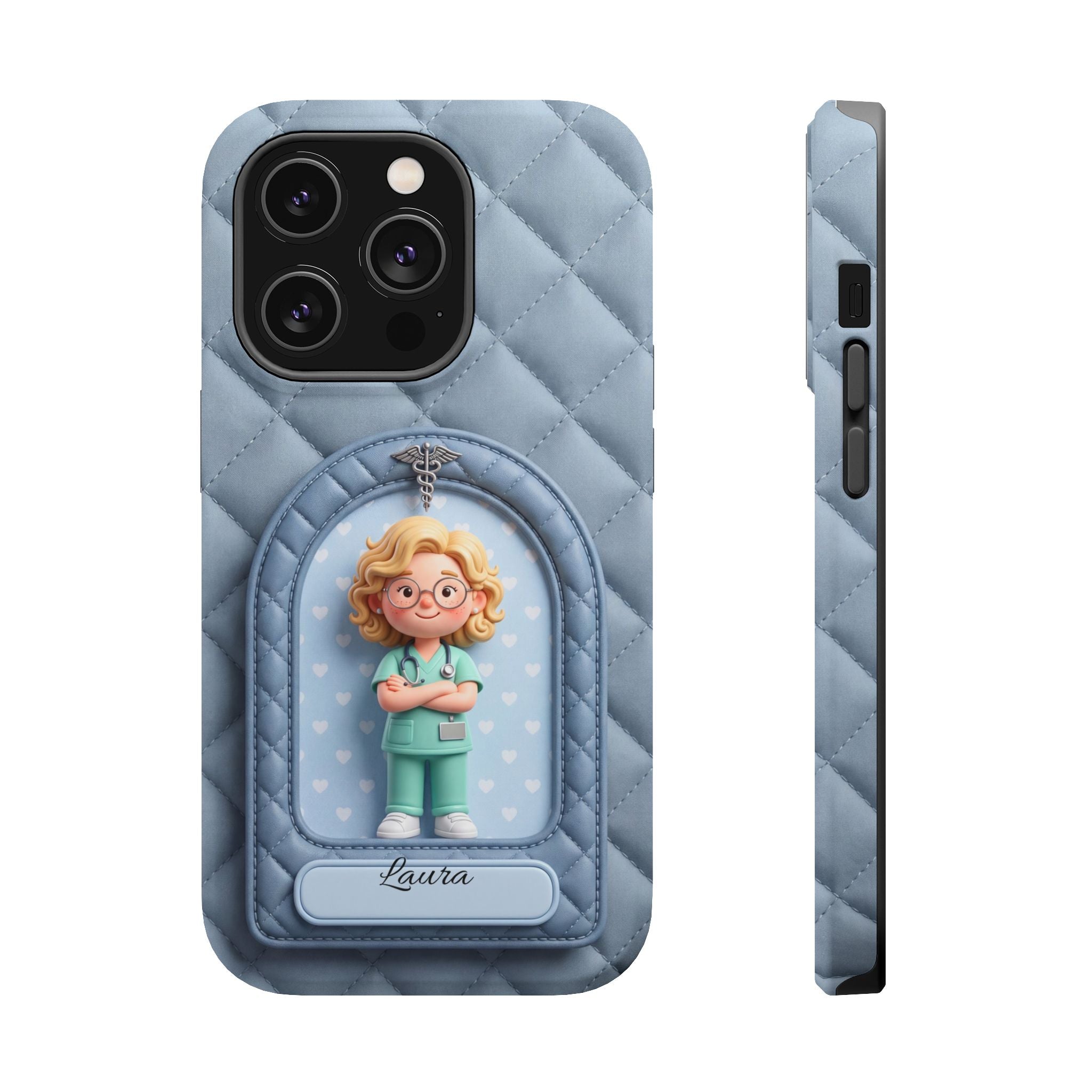 Personalized Quilted Nurse Phone Case — Wireless Charging Cover