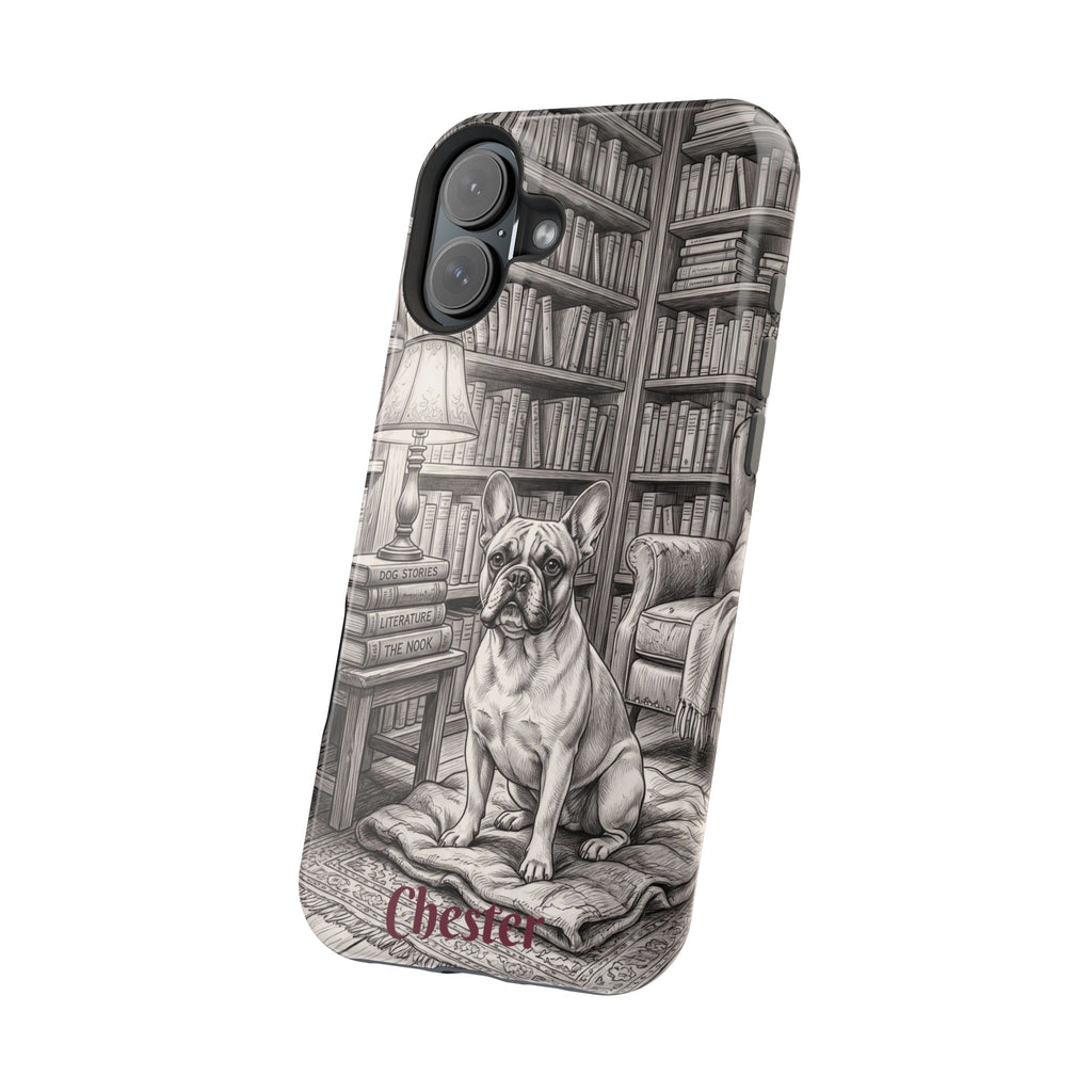 Personalized French Bulldog Library Study Phone Case — Wireless Charging Cover