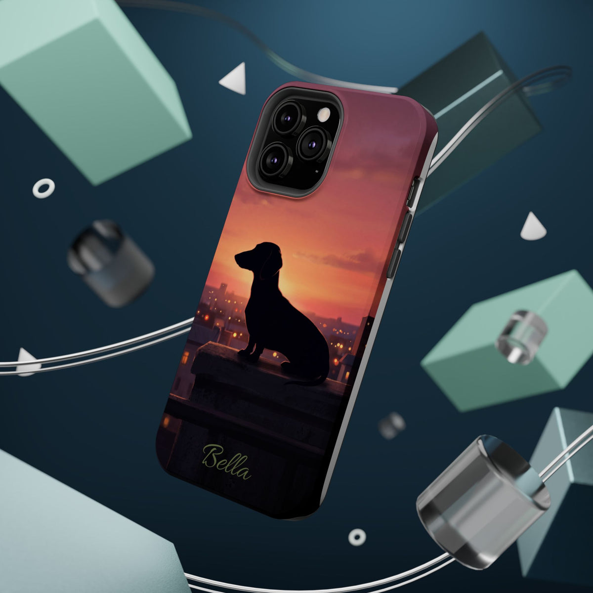 Personalized Dachshund Rooftop Sunset Phone Case — Wireless Charging Cover