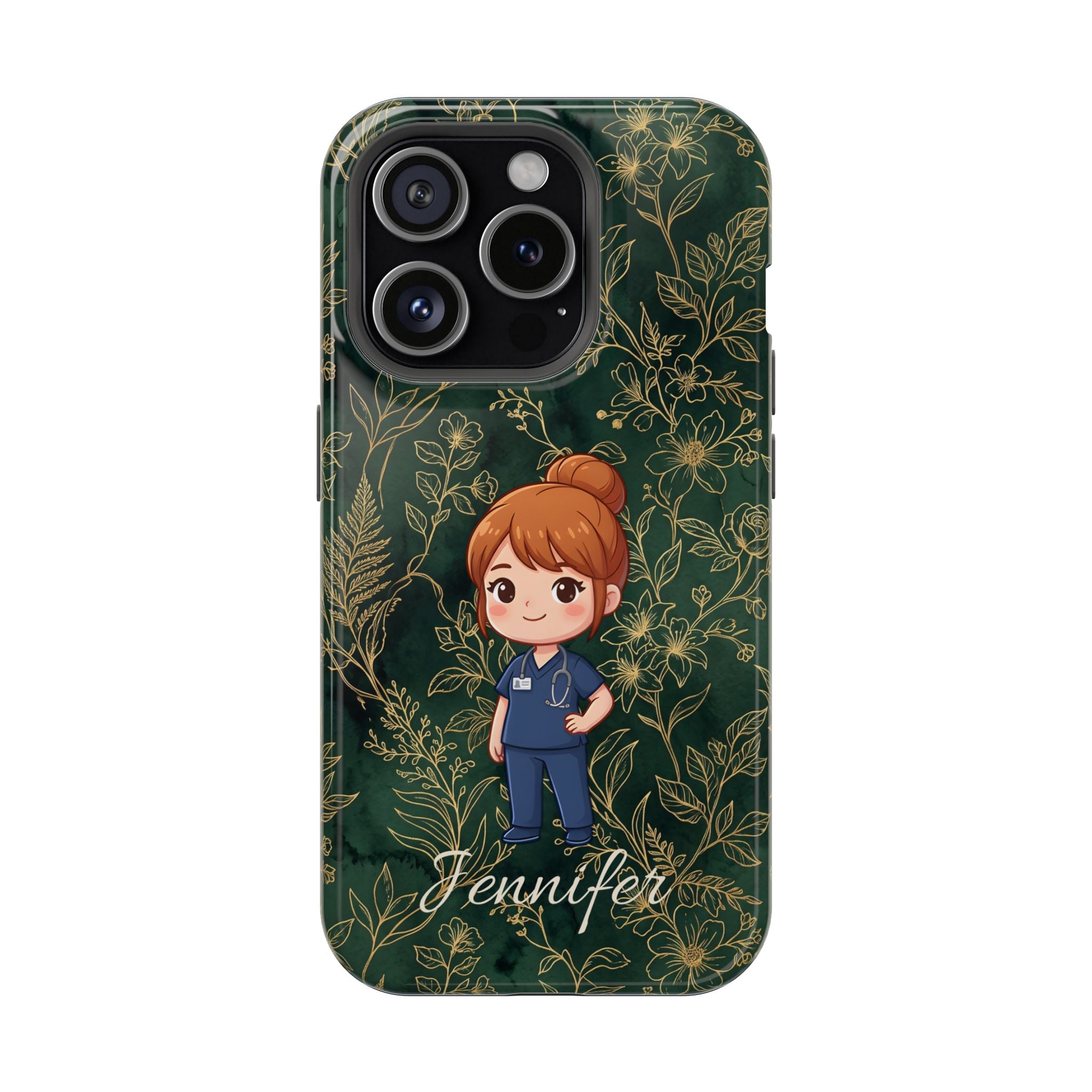 Personalized Nurse Botanical Phone Case — Impact-Resistant Wireless Charging Cover