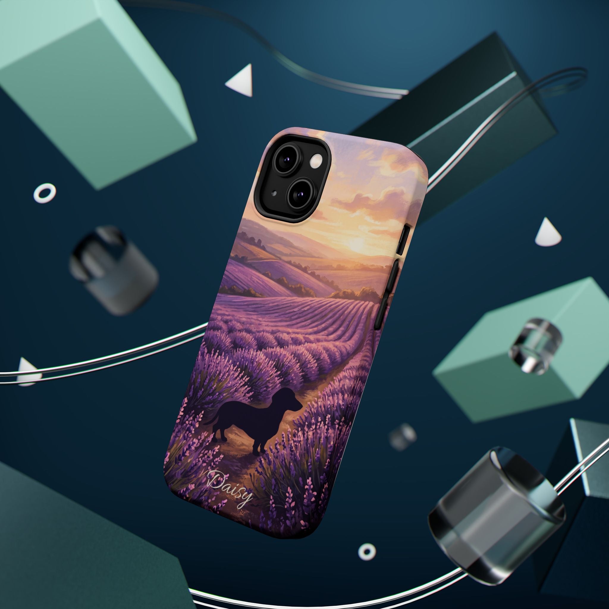Personalized Dachshund Lavender Field Phone Case — Wireless Charging Cover