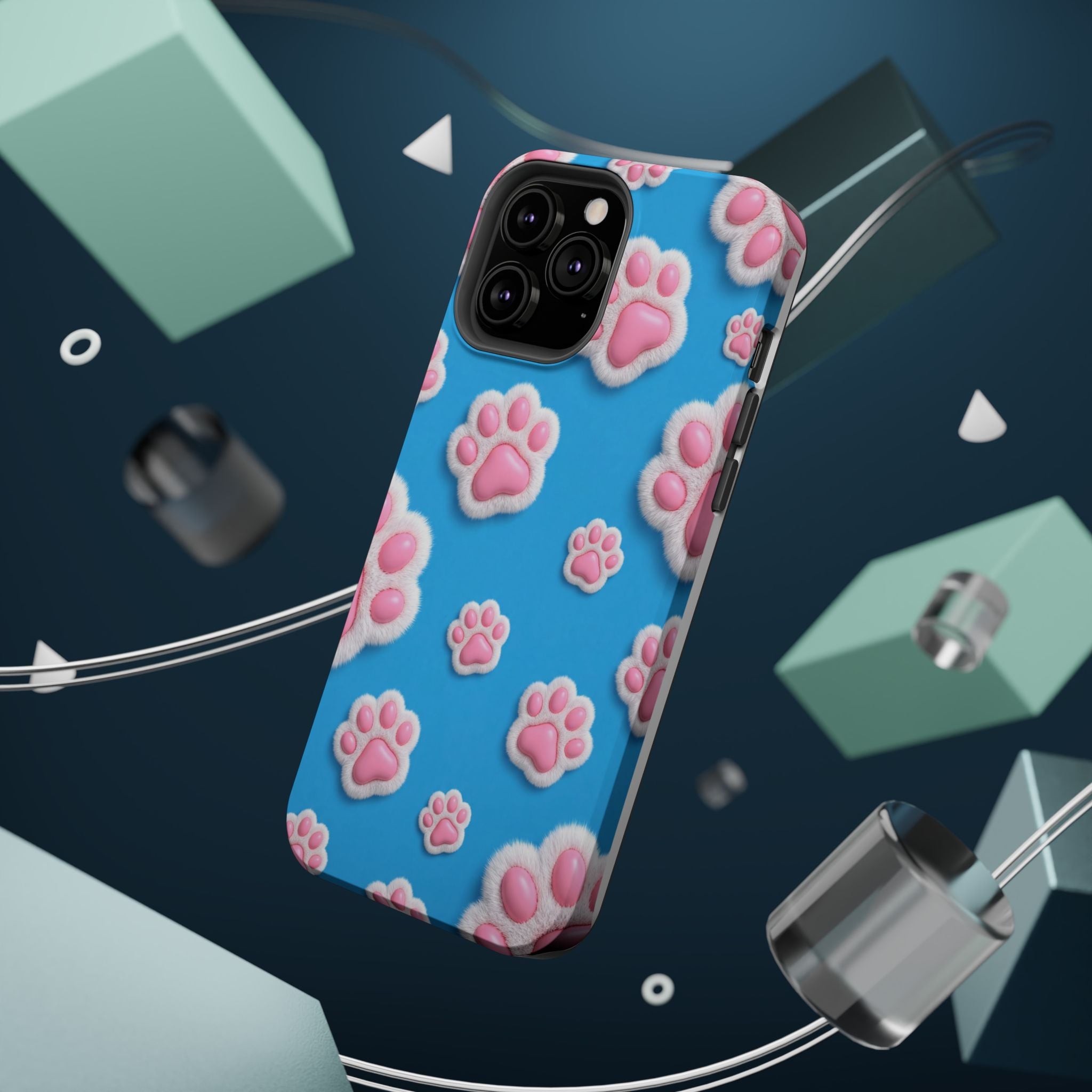 Fluffy Paw Print Phone Case | Cute 3D Pink Paw Pattern Case for Dog & Cat Lovers | iPhone & Samsung