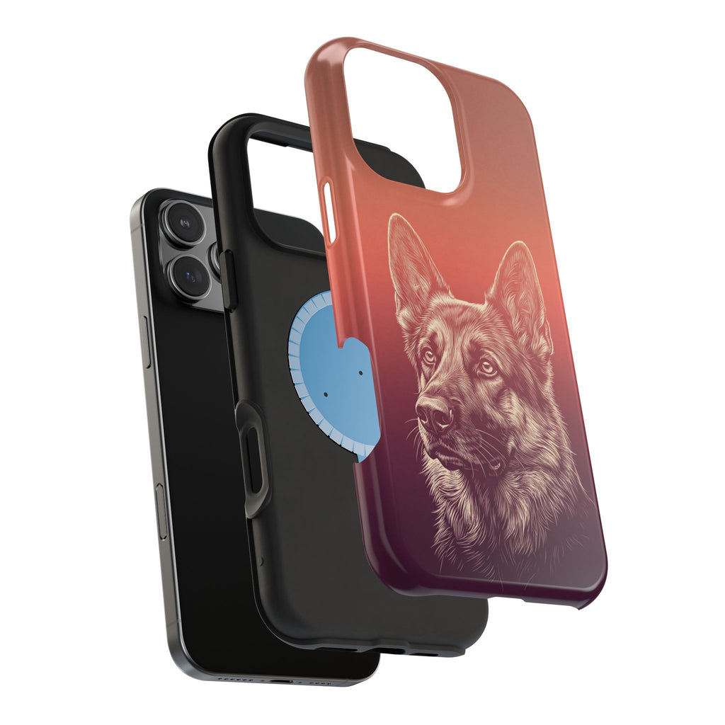 German Shepherd Phone Case | Sunset Sketch Art — Tough Magnetic Case with Wireless Charging