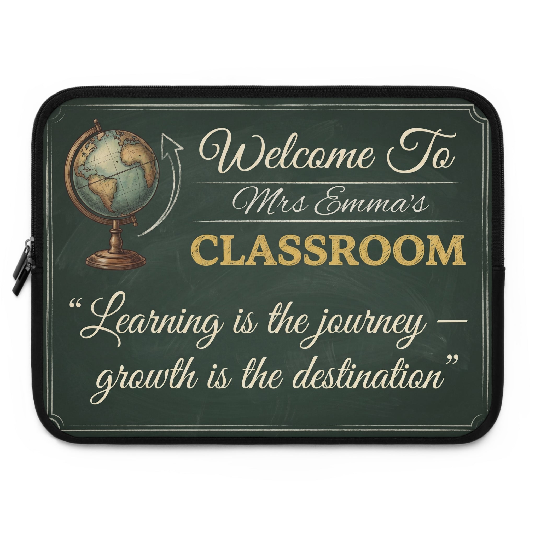 Personalized Teacher Classroom Sign Laptop Sleeve | Custom Name Chalkboard Design | Teacher Appreciation Gift