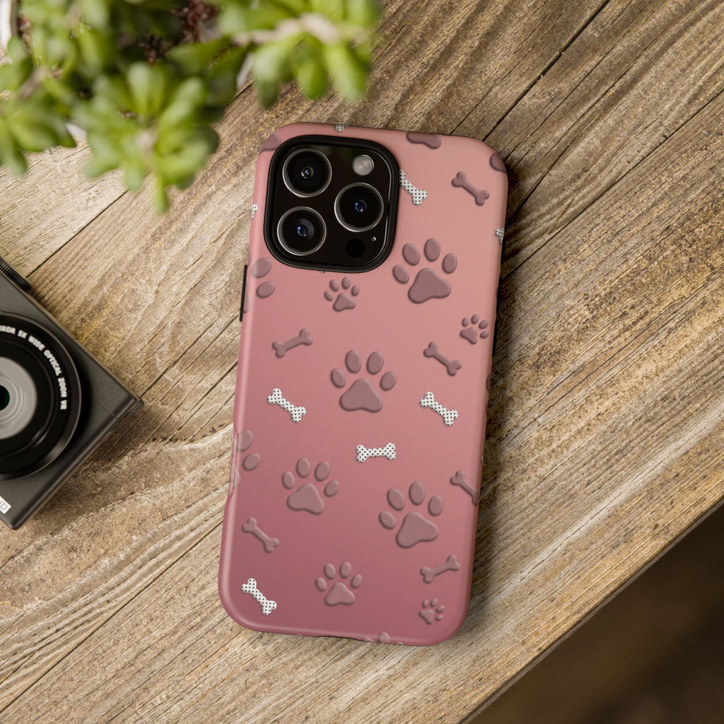 iPhone & Samsung Phone Case | Paw Print & Bone  | Dusty Rose Pattern Case for Frenchie Lovers