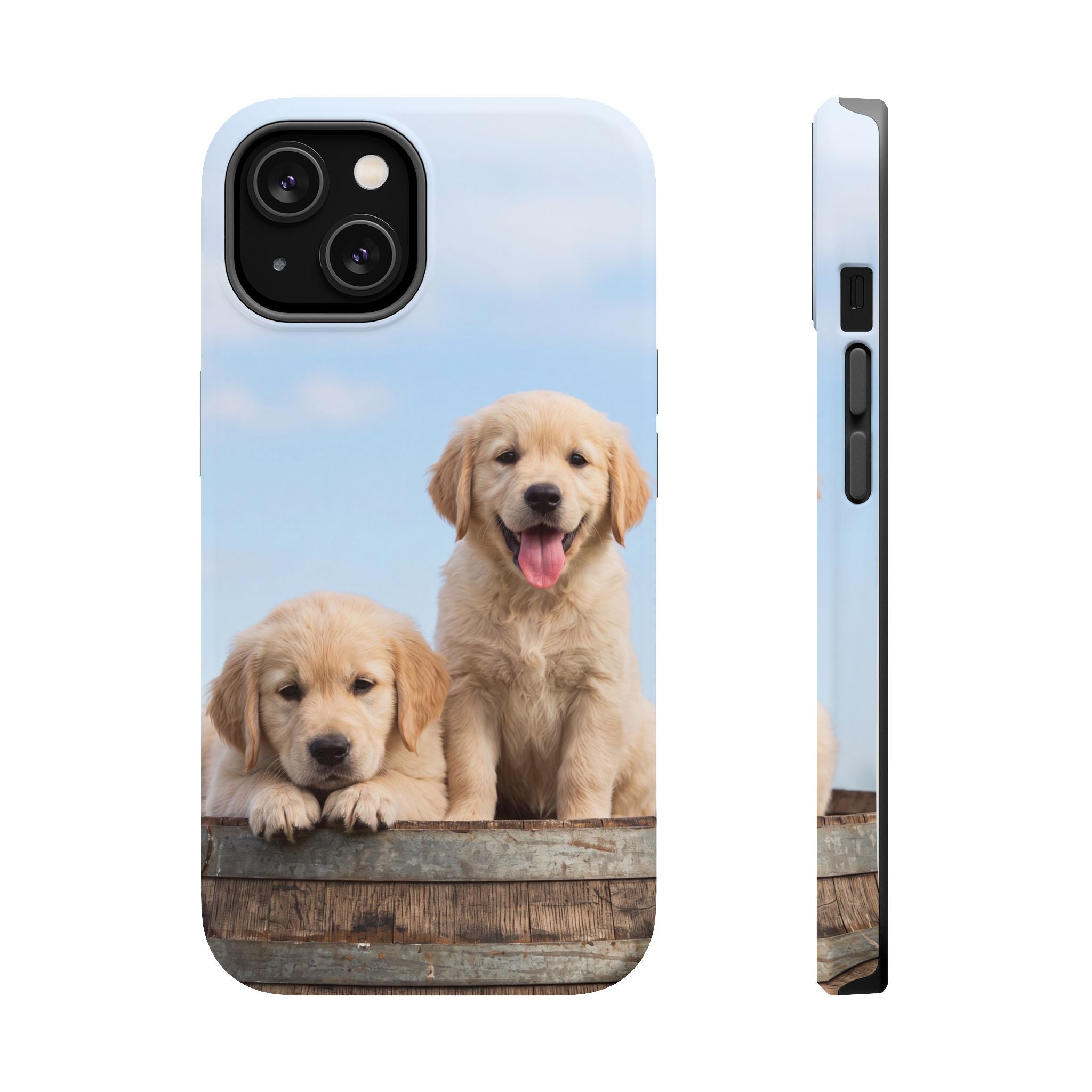 Golden Retriever Puppy Duo Phone Case — Impact-Resistant Wireless Charging Cover